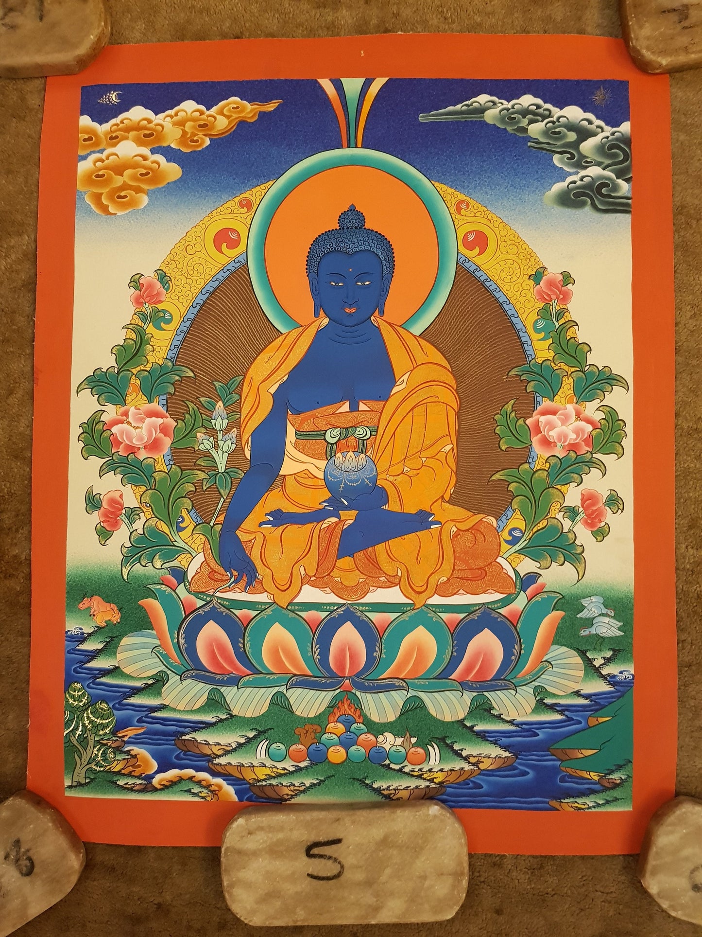 90. Medicine Buddha Thanka (Thangka). Free Brocade / Free Shipping.