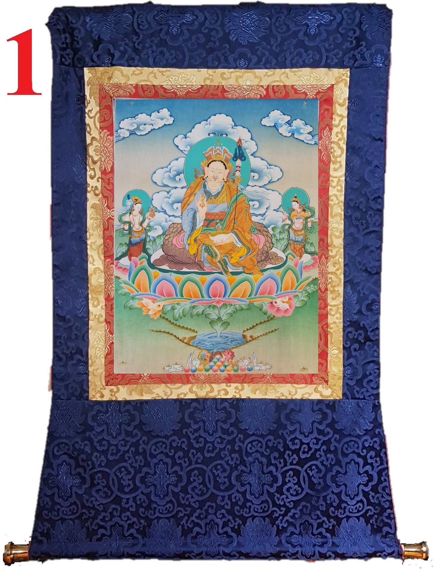 155. Guru Rinpoche Padmasambhava Thanka(Thangka). Free Brocade / Free Shipping.