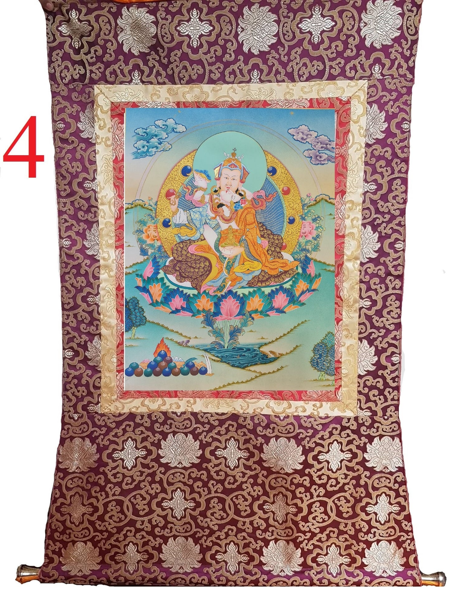 175. Guru Rinpoche Consort with Yeshe Tsogyal Thanka (Thangka). Free Brocade / Free Shipping.