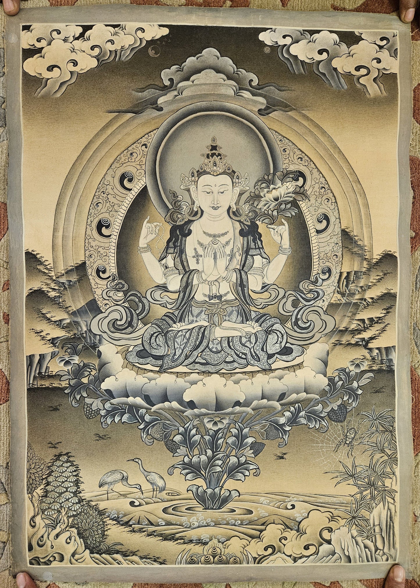 312. Chenrezig Thangka (Thanka).  Free Brocade / Free Shipping.