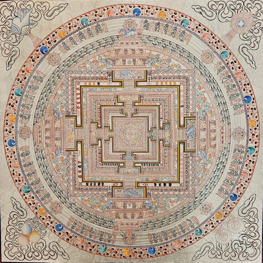 341. Silver Kalachakra Mandala Thangka (Thanka). Free Brocade / Free Shipping.