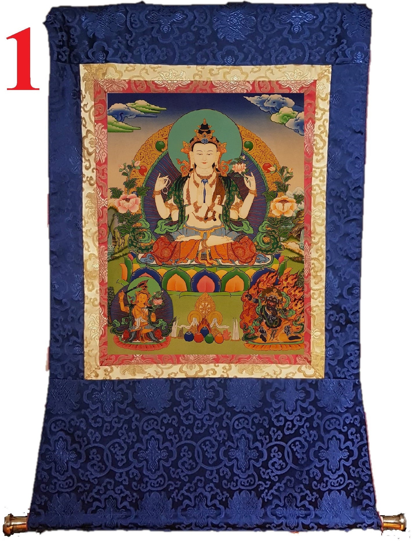 40. Chenrezig Thangka (Thanka).  Free Brocade / Free Shipping.