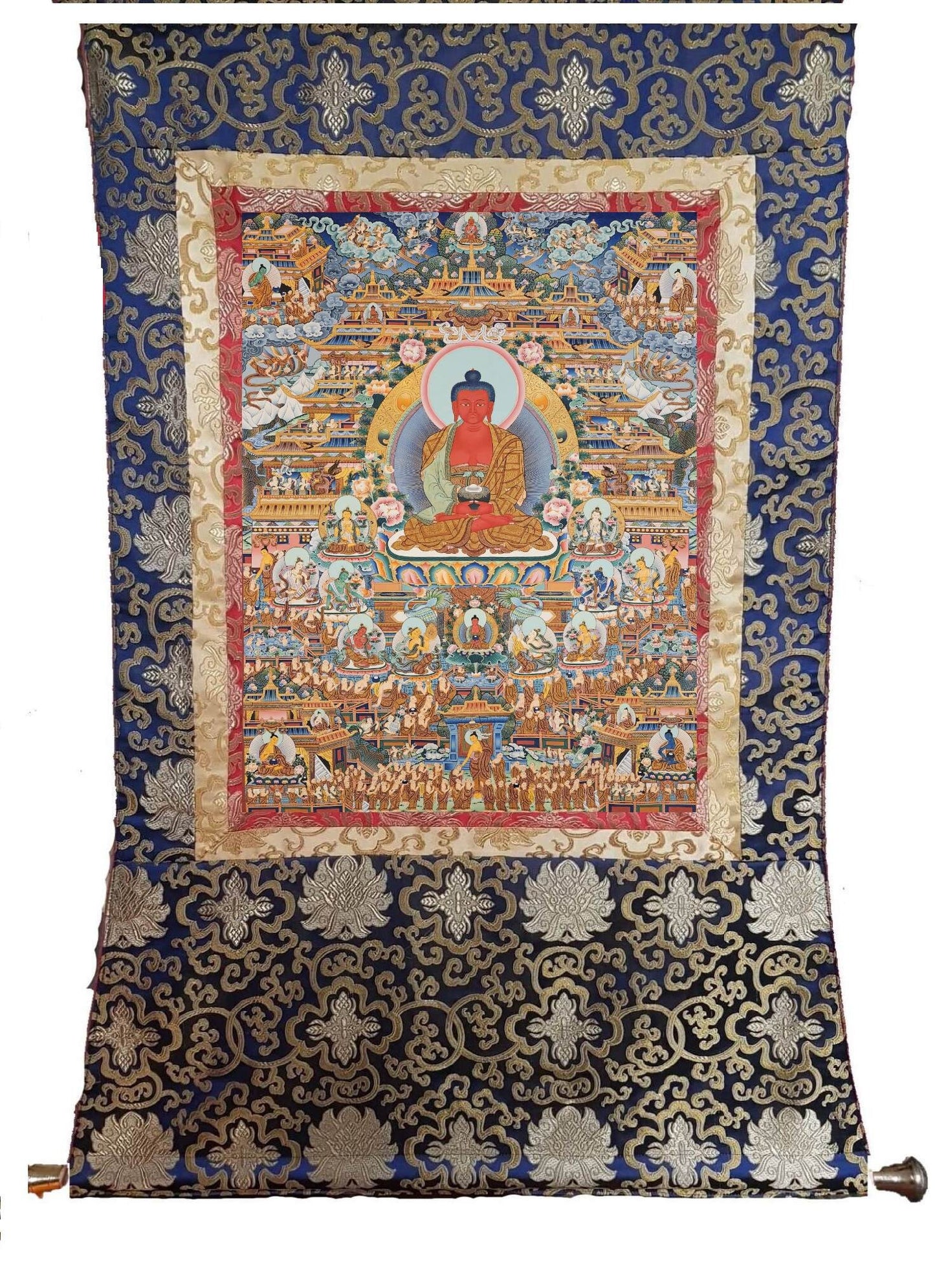283. Large Amitabha Buddha Dewachen (Sukhavati) Thangka (Thanka). Free Brocade / Free Shipping.