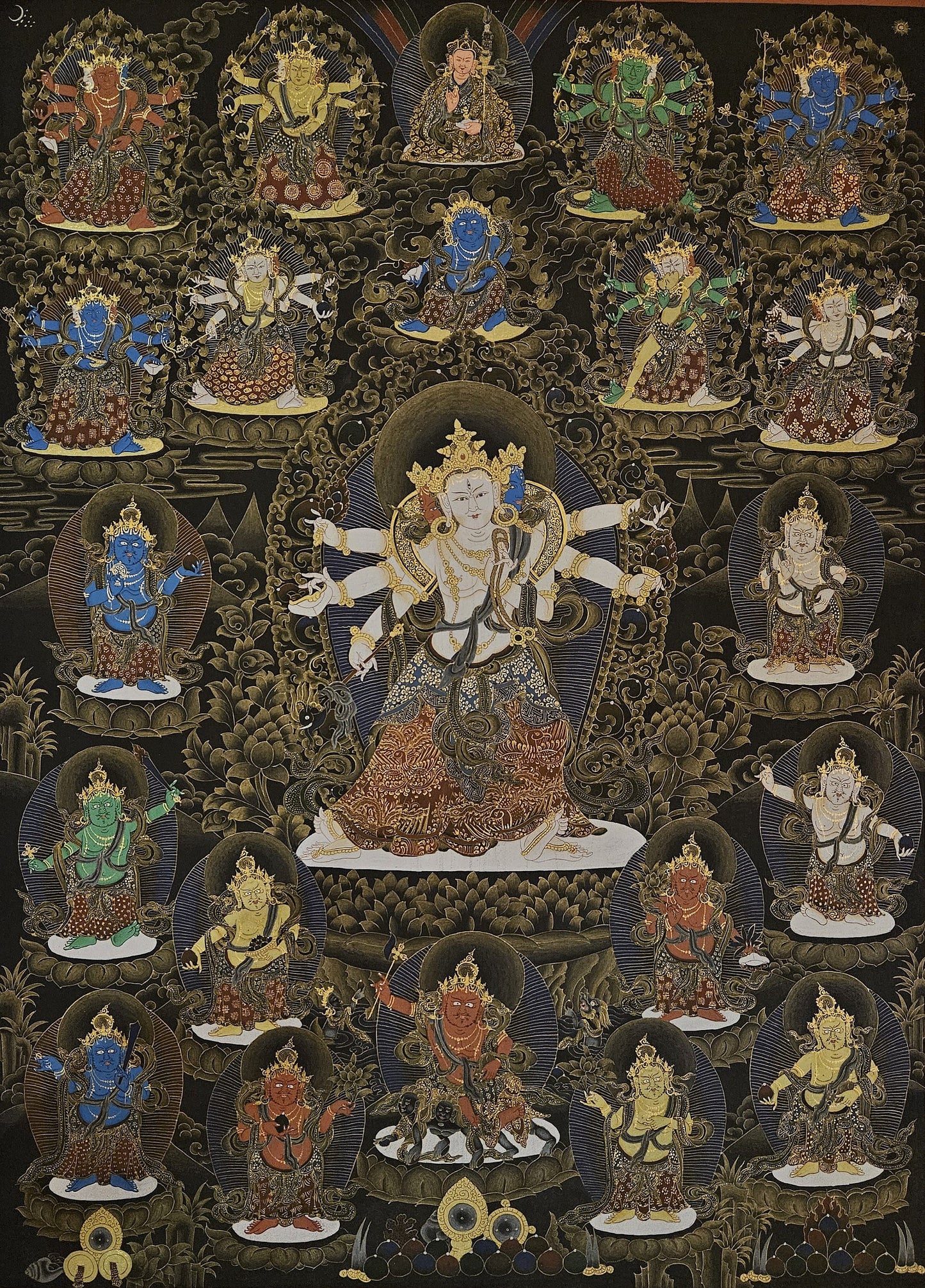 286. Twenty One (21) Dzambala Jambala Zambala Thanka (Thangka). Free Brocade / Free Shipping.