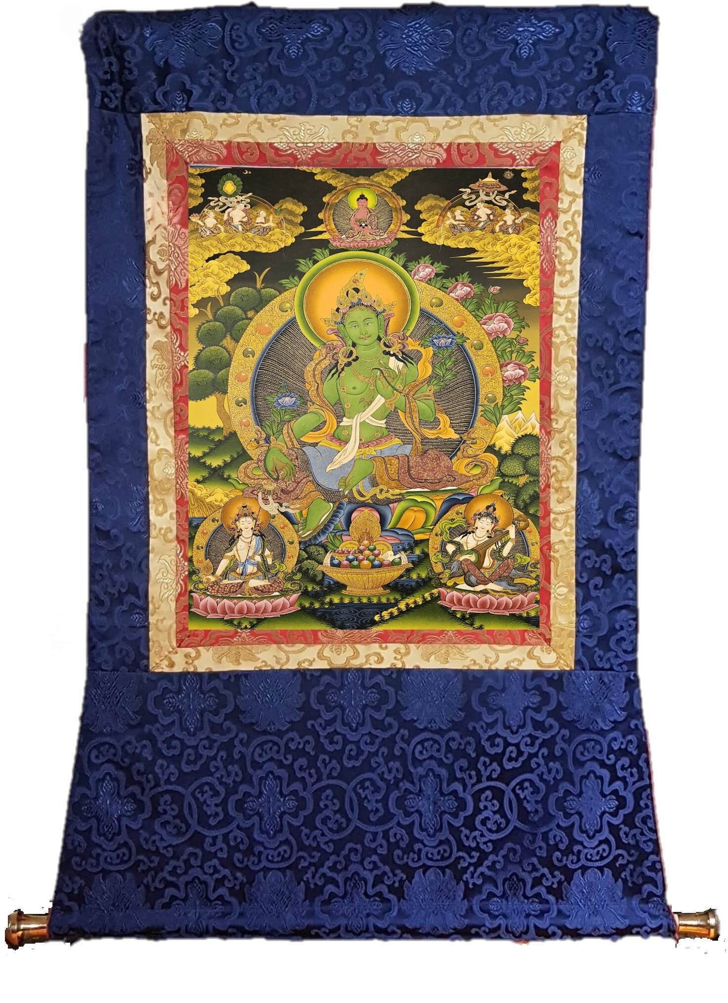 227. Green Tara Thangka (Thanka). Free Brocade / Free Shipping.