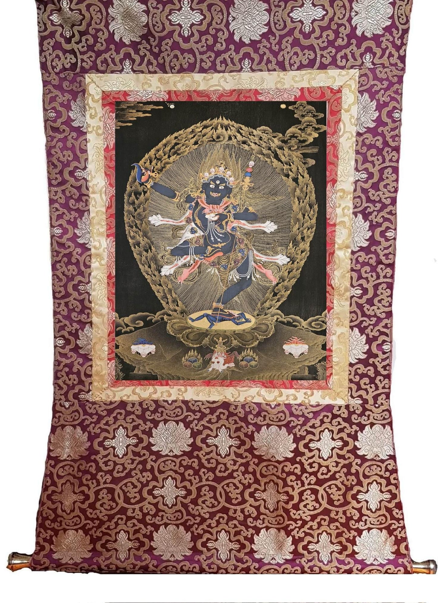 239. Troma Nagmo (Krodh Kali), the Black Wrathful Mother Thangka (Thanka). Free Brocade / Free Shipping.
