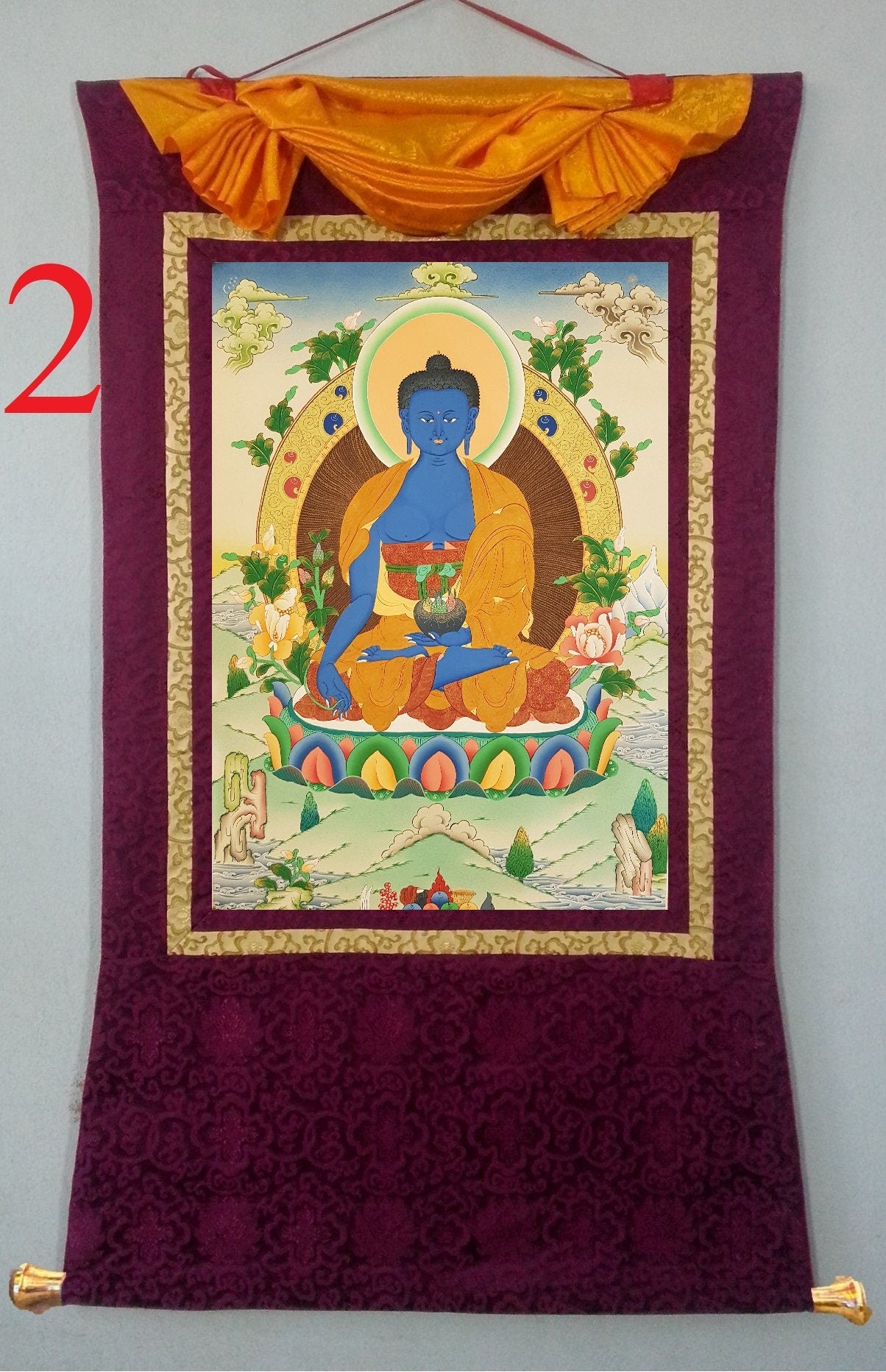 85. Medicine Buddha Thanka (Thangka). Free Brocade / Free Shipping.