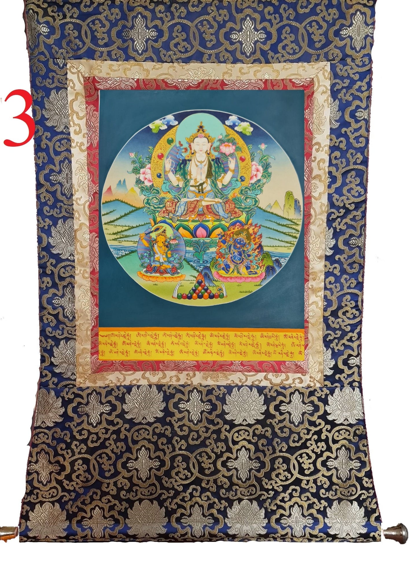 301. Chenrezig Thangka (Thanka).  Free Brocade / Free Shipping.