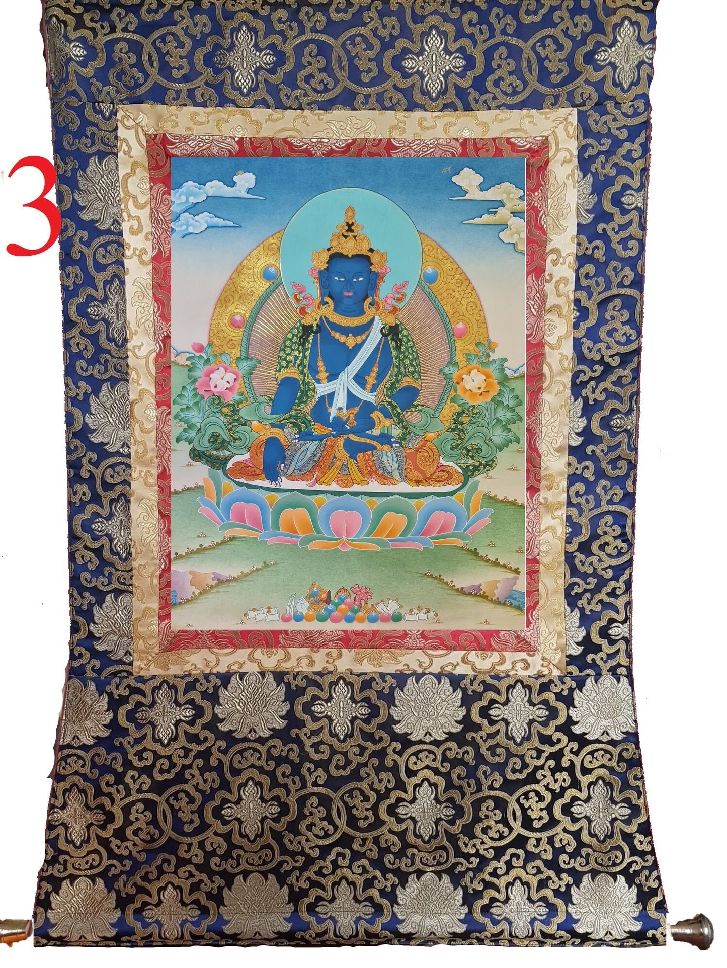 172. Akshobhya (Medukpa) Buddha Thangka (Thanka). Free Brocade / Free Shipping.