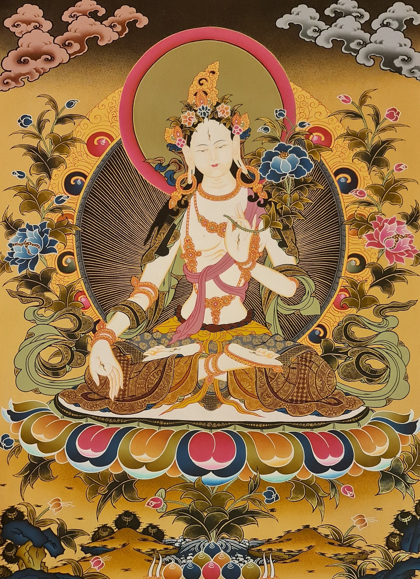 148. White Tara Thangka (Thanka). Free Brocade / Free Shipping.