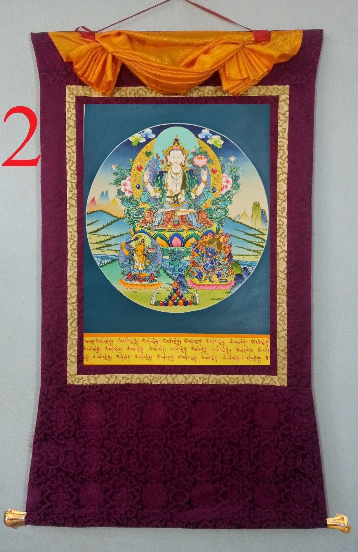 301. Chenrezig Thangka (Thanka).  Free Brocade / Free Shipping.