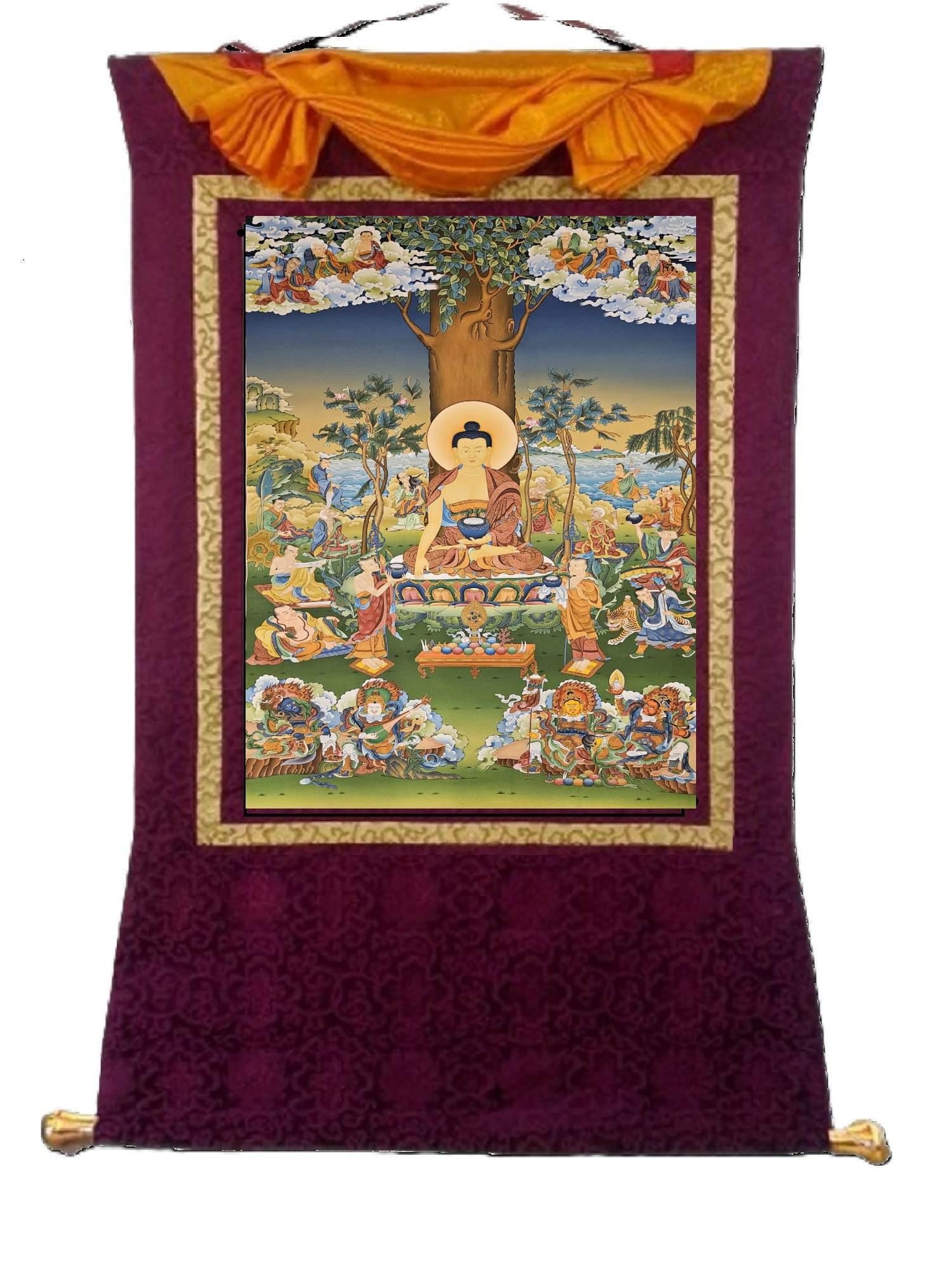 355. 16 Arhats (Arahats) Thangka (Thanka). Free Brocade / Free Shipping.