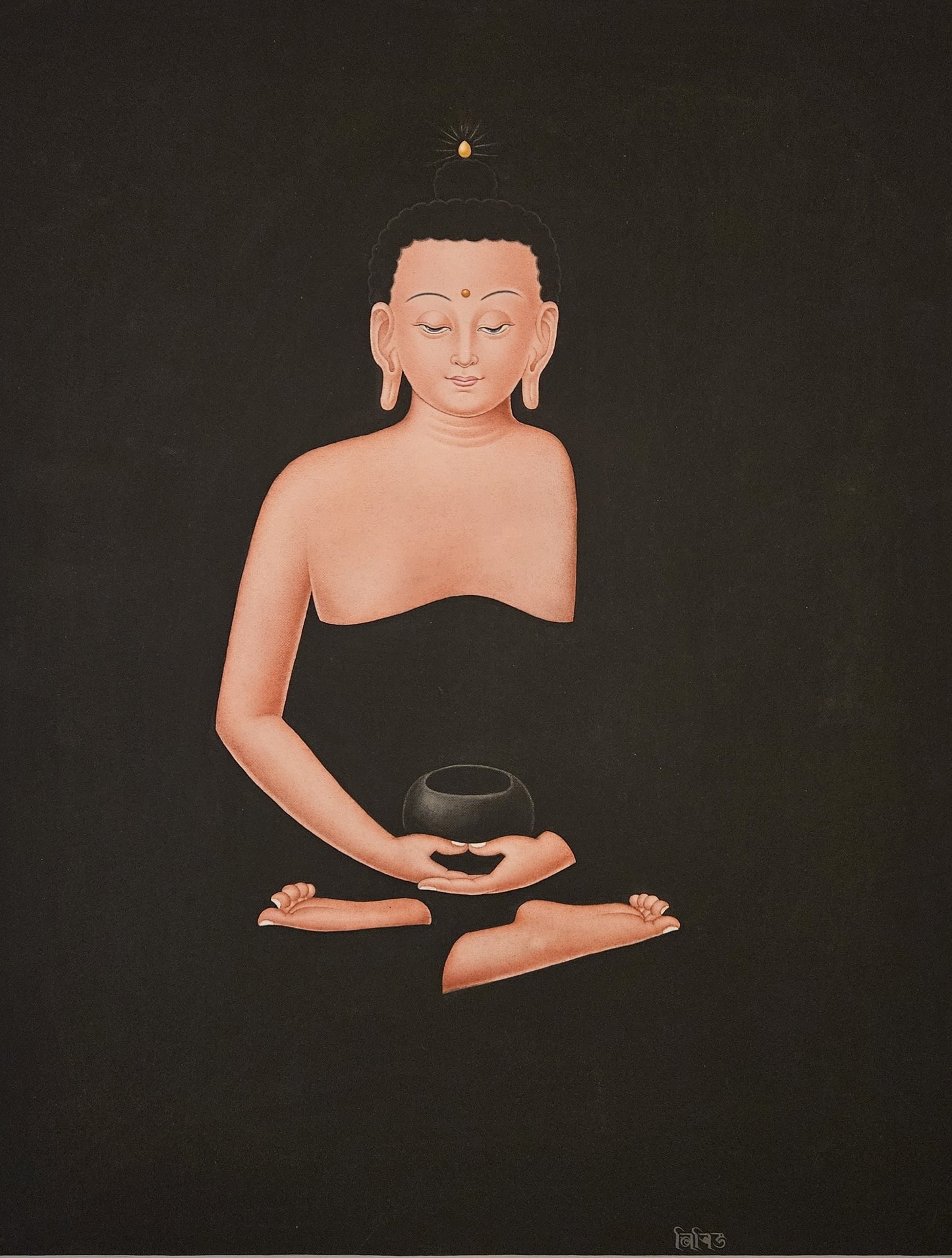 305. Five Pancha Dhyani Buddha Set Newari Art Paubha Thangka (Thanka). Signed by the Artist.  Free Shipping.