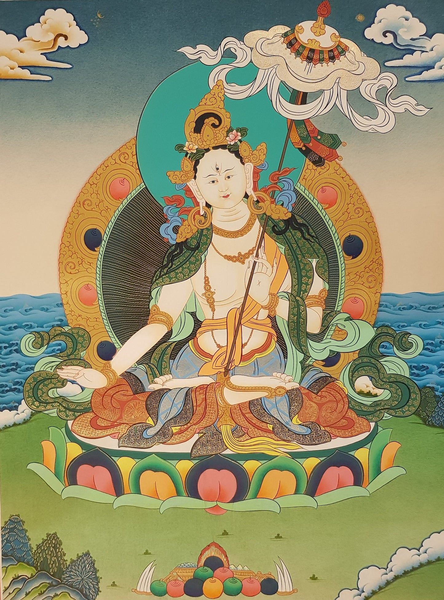 127. Two Arm Dukkar Thangka (Thanka). Free Brocade / Free Shipping.