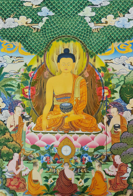 278. The First Five Monk Teaching (Thangka).  Free Brocade / Free Shipping.