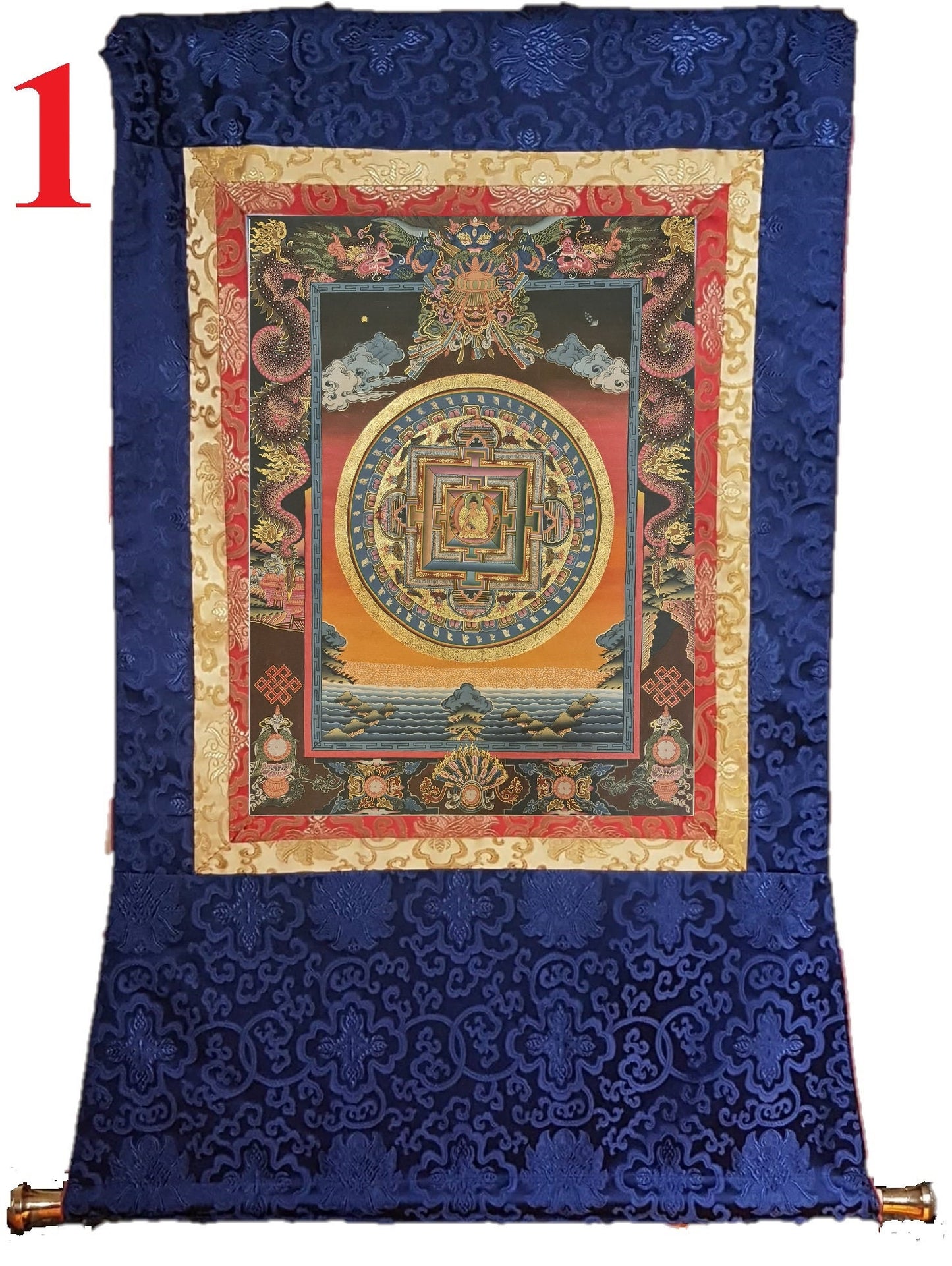 225. Shakyamuni Buddha Mandala Thangka (Thanka). Free Brocade / Free Shipping.