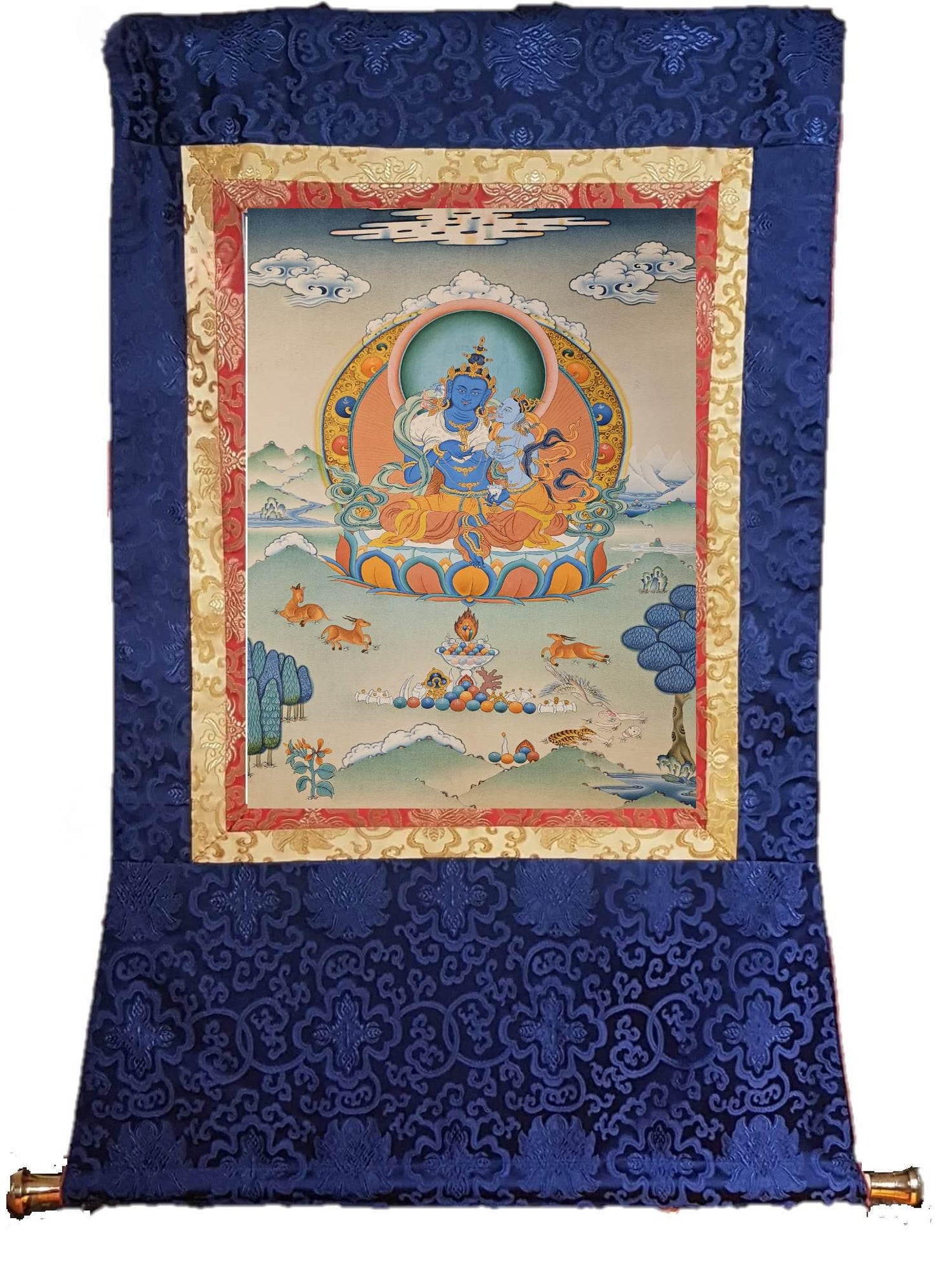 129. Dorje Chang Vajradhara Consort Thangka (Thanka). Free Brocade / Free Shipping.
