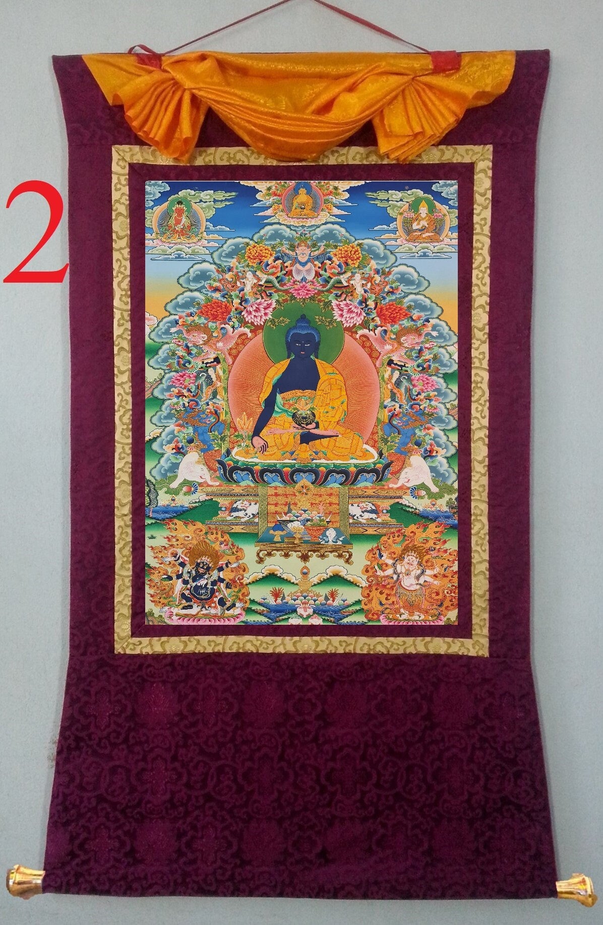189. Medicine Buddha Thanka (Thangka). Free Brocade / Free Shipping.