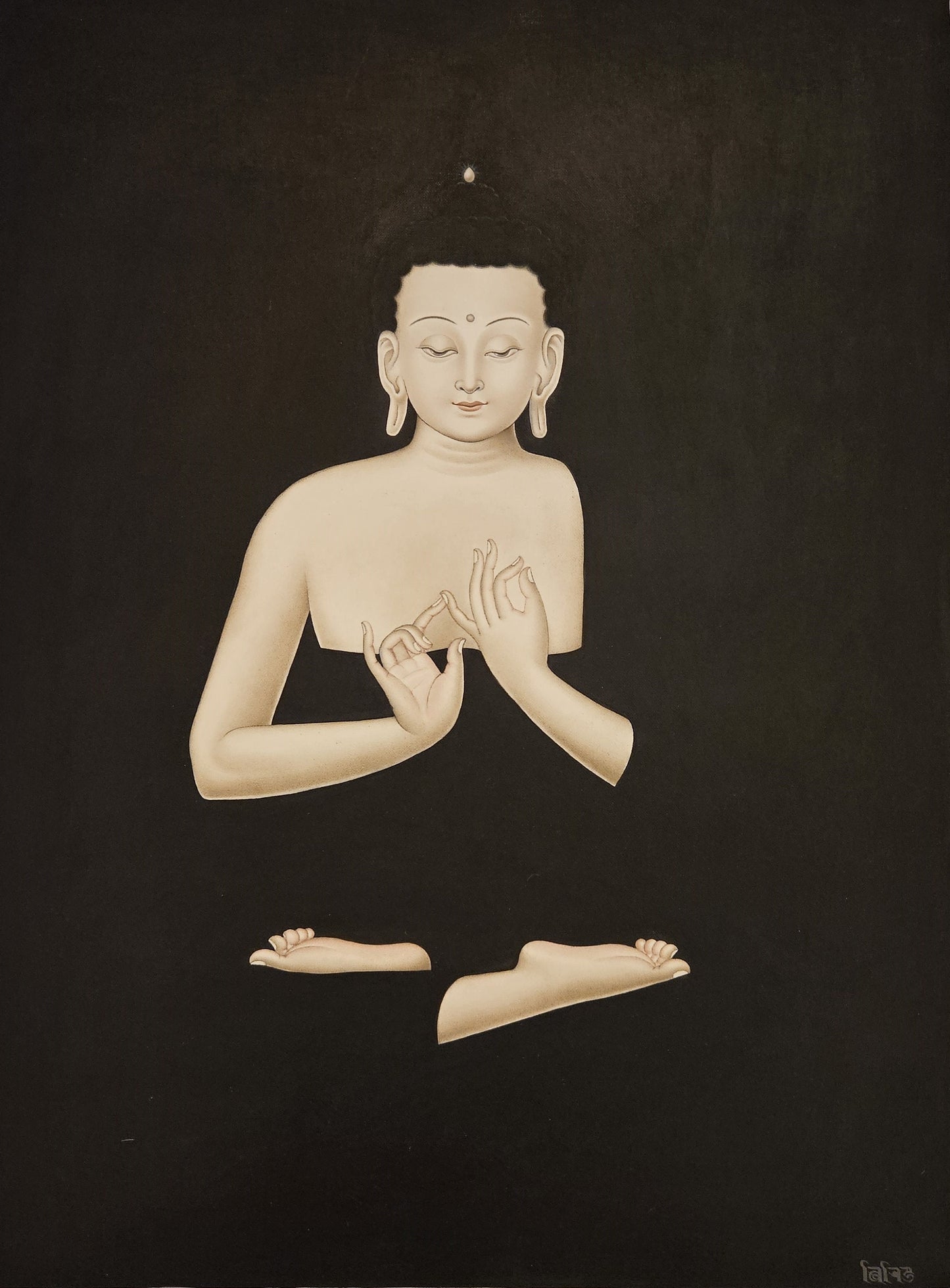 305. Five Pancha Dhyani Buddha Set Newari Art Paubha Thangka (Thanka). Signed by the Artist.  Free Shipping.