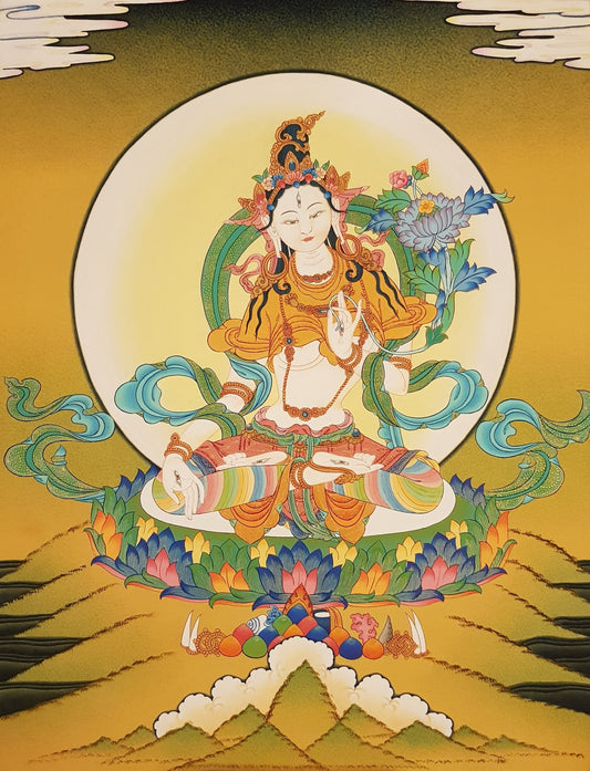 153. White Tara Thangka (Thanka). Free Brocade / Free Shipping.
