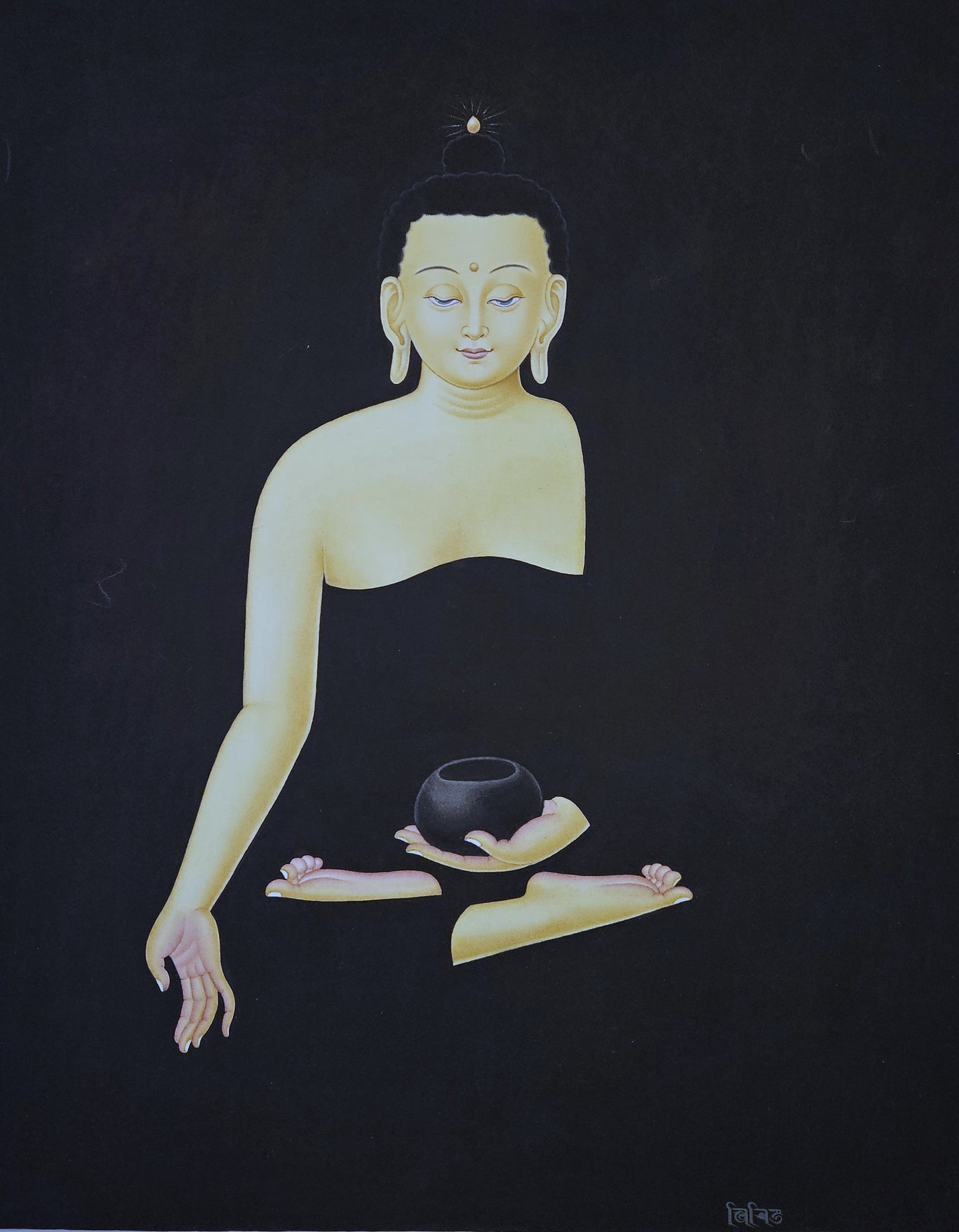 305. Five Pancha Dhyani Buddha Set Newari Art Paubha Thangka (Thanka). Signed by the Artist.  Free Shipping.