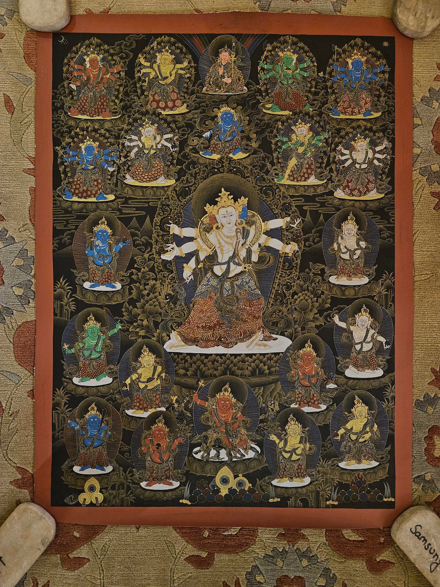 286. Twenty One (21) Dzambala Jambala Zambala Thanka (Thangka). Free Brocade / Free Shipping.