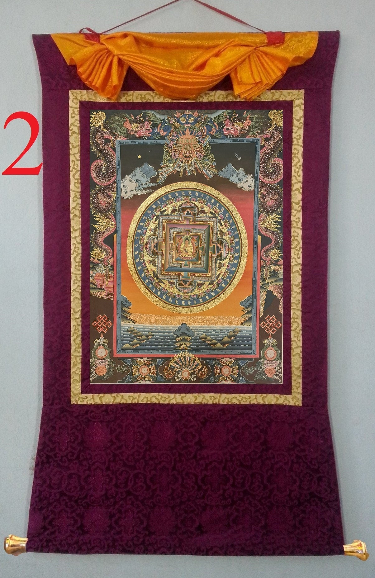 225. Shakyamuni Buddha Mandala Thangka (Thanka). Free Brocade / Free Shipping.