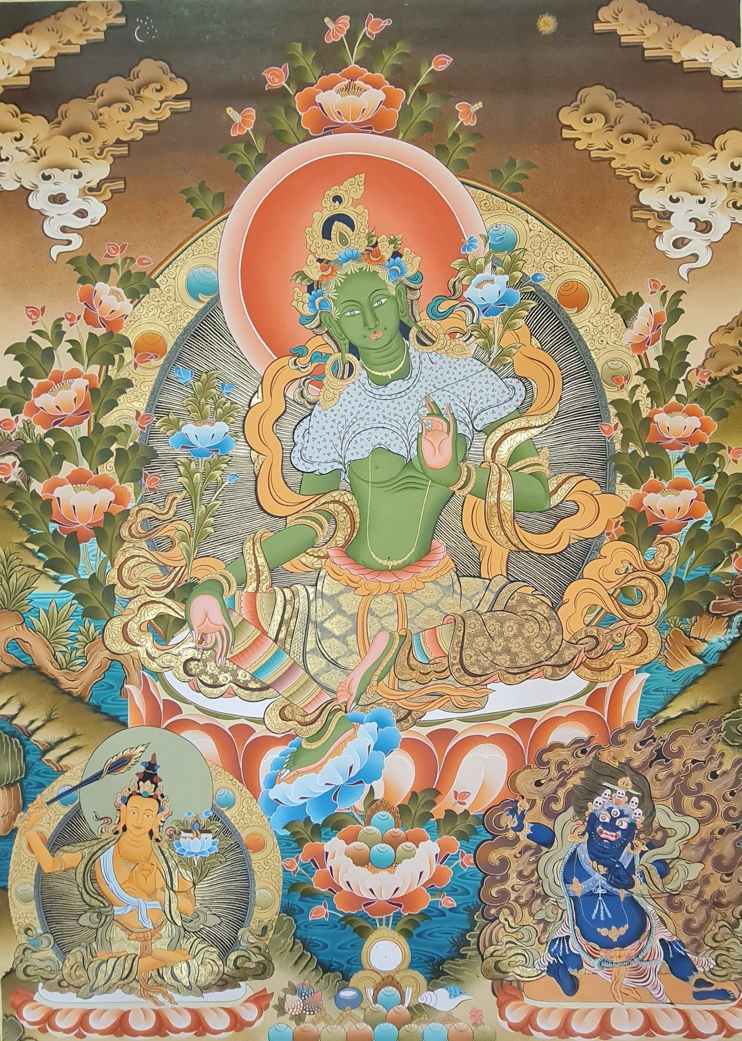 181. Big Green Tara Thangka (Thanka). Free Brocade / Free Shipping.