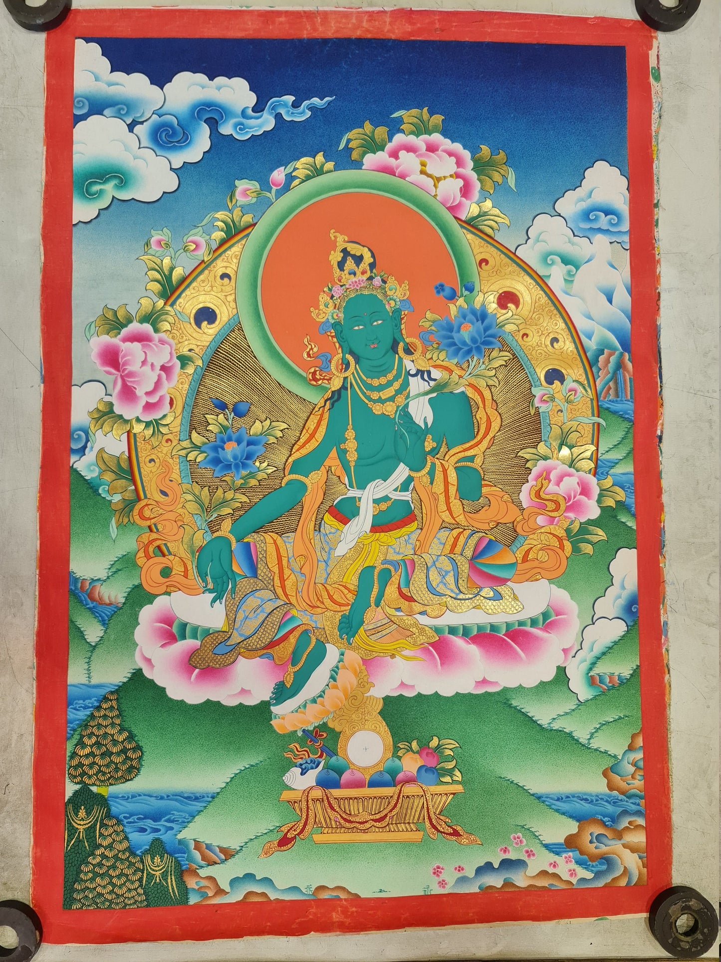 212. Green Tara Thangka (Thanka). Free Brocade / Free Shipping.