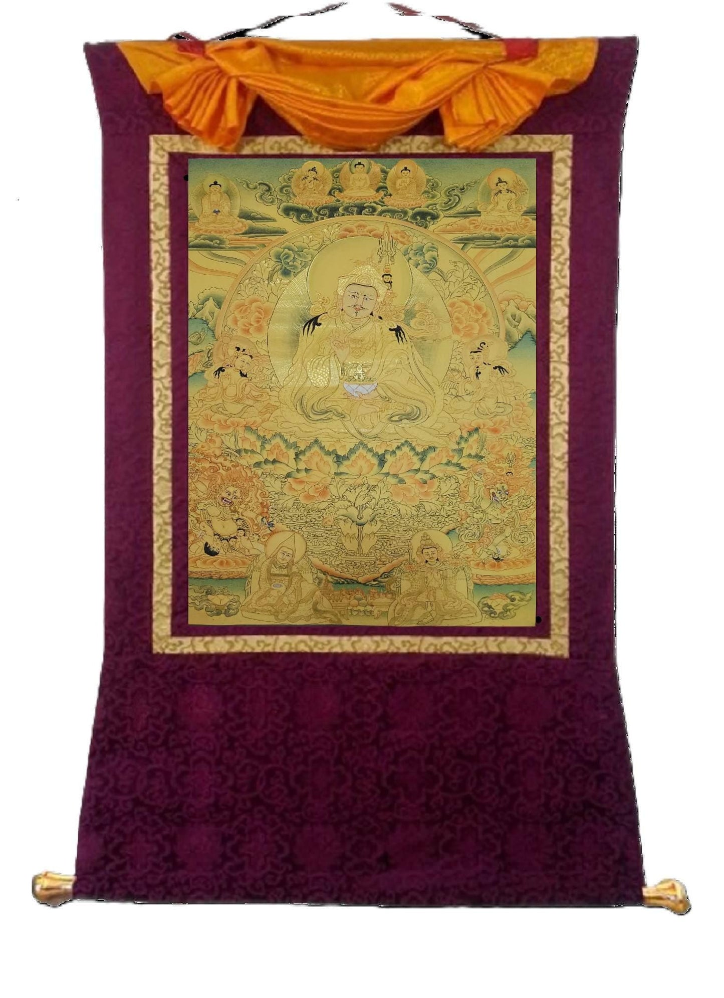 367. 8 Eight Guru Rinpoche Padmasambhava Tsen Gye Thanka (Thangka). Free Brocade / Free Shipping.