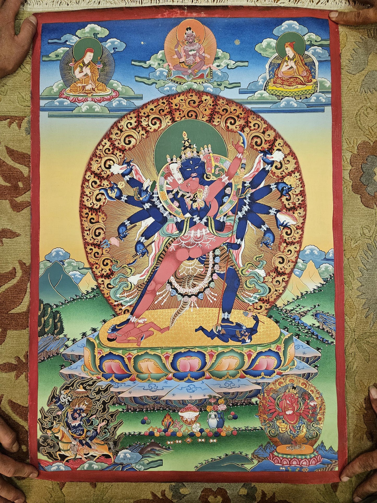 363. 12 Arm Chakrasamvara Thanka (Thangka) Painting. Free Brocade / Free Shipping.