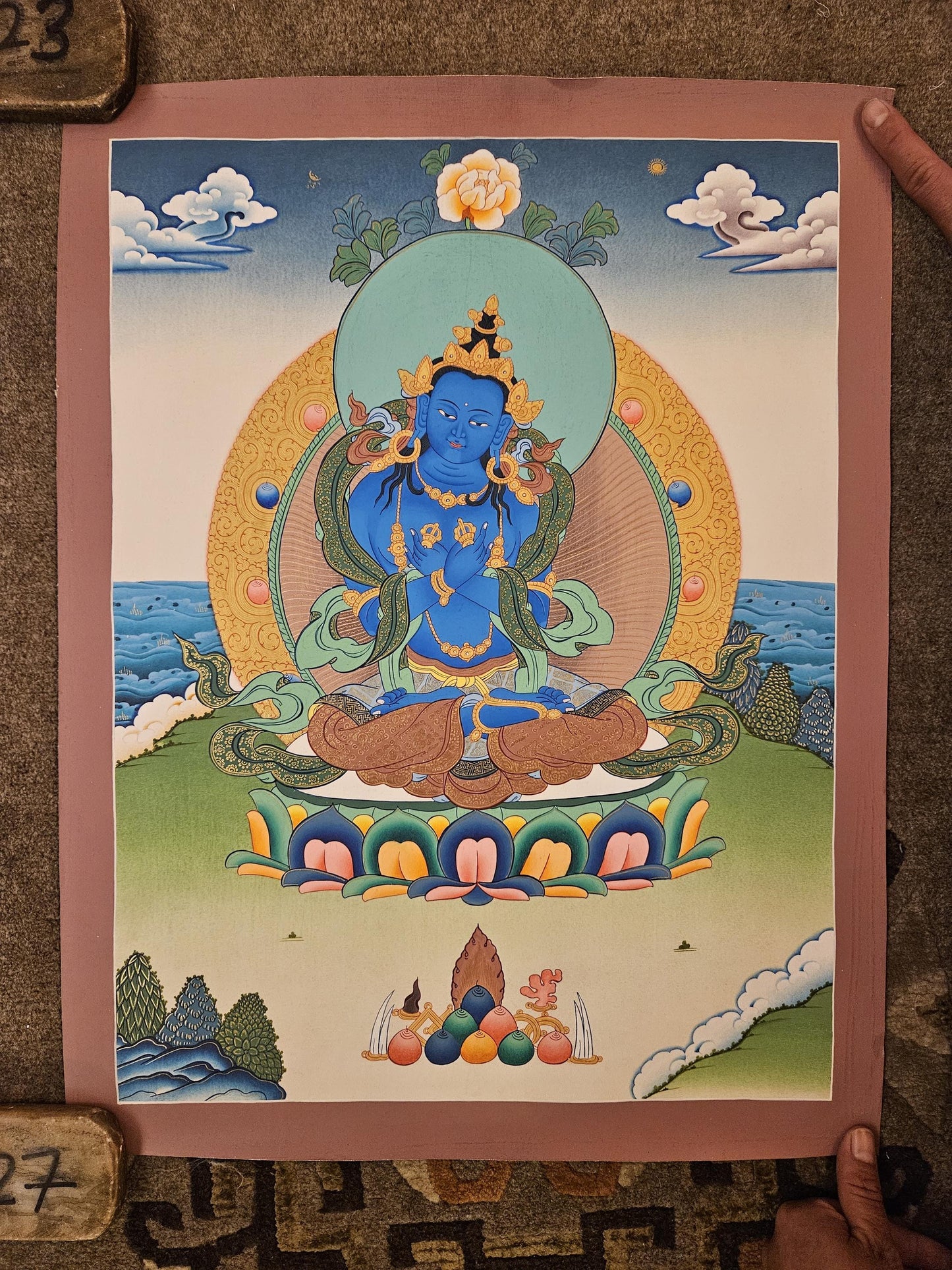 128. Dorje Chang Vajradhara Thangka (Thanka).  Free Brocade / Free Shipping.