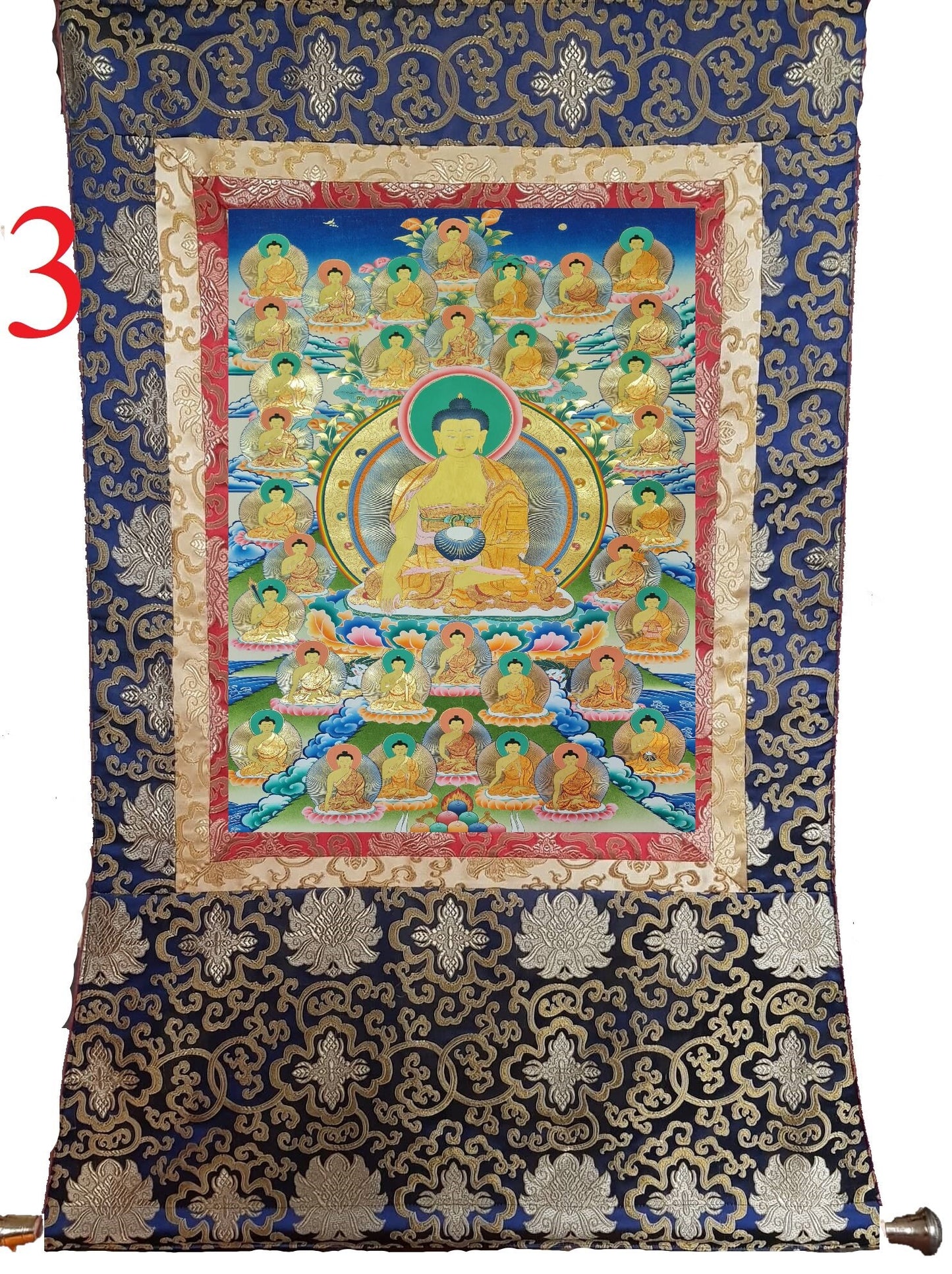 183. 35 Buddha Thangka (Thanka). Free Brocade / Free Shipping.