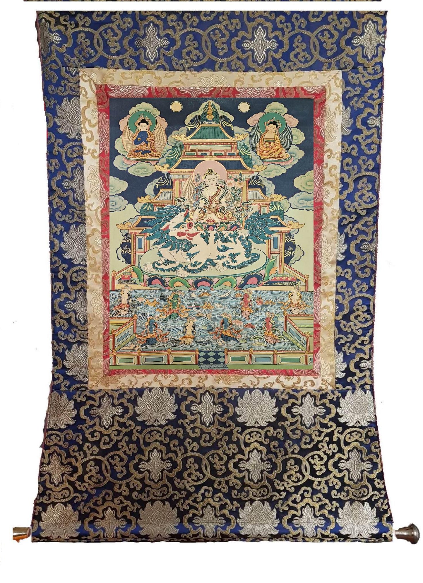 369. Simhanada Avalokiteshvara (Singhenath) (Lokeshwor) Thangka (Thanka). Free Brocade / Free Shipping.