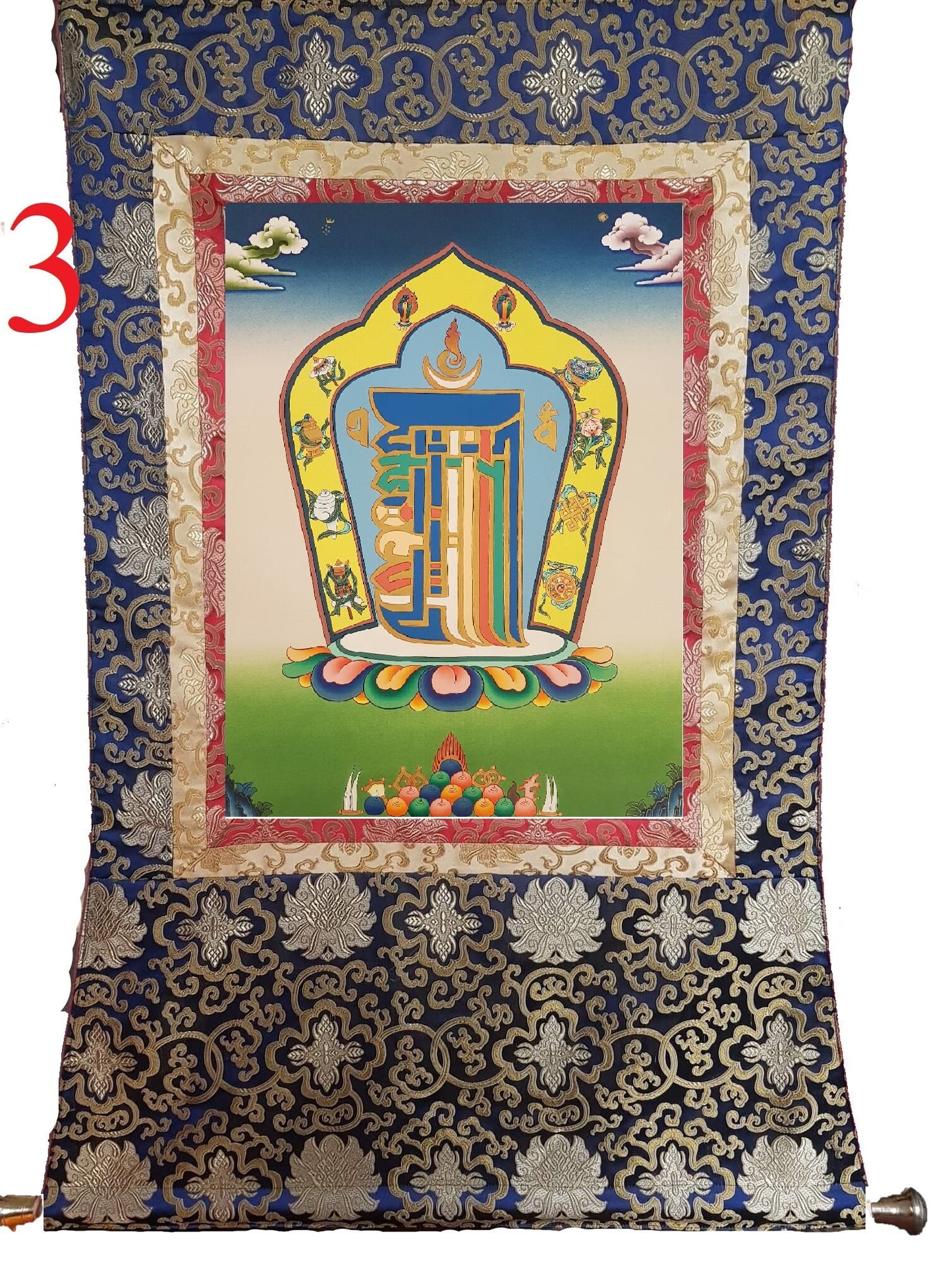 72. Kalachakra Alphabet Thangka (Thanka). Free Brocade / Free Shipping.