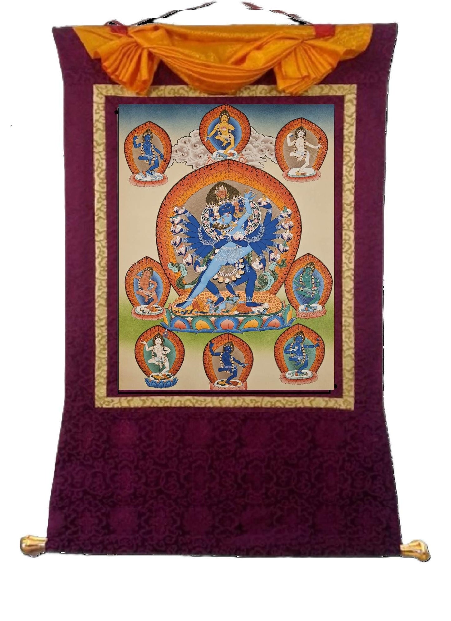 365. Shri Hevajra with Eight (8) Daikinis Marpa Transmission Thangka (Thanka). Free Brocade / Free Shipping.