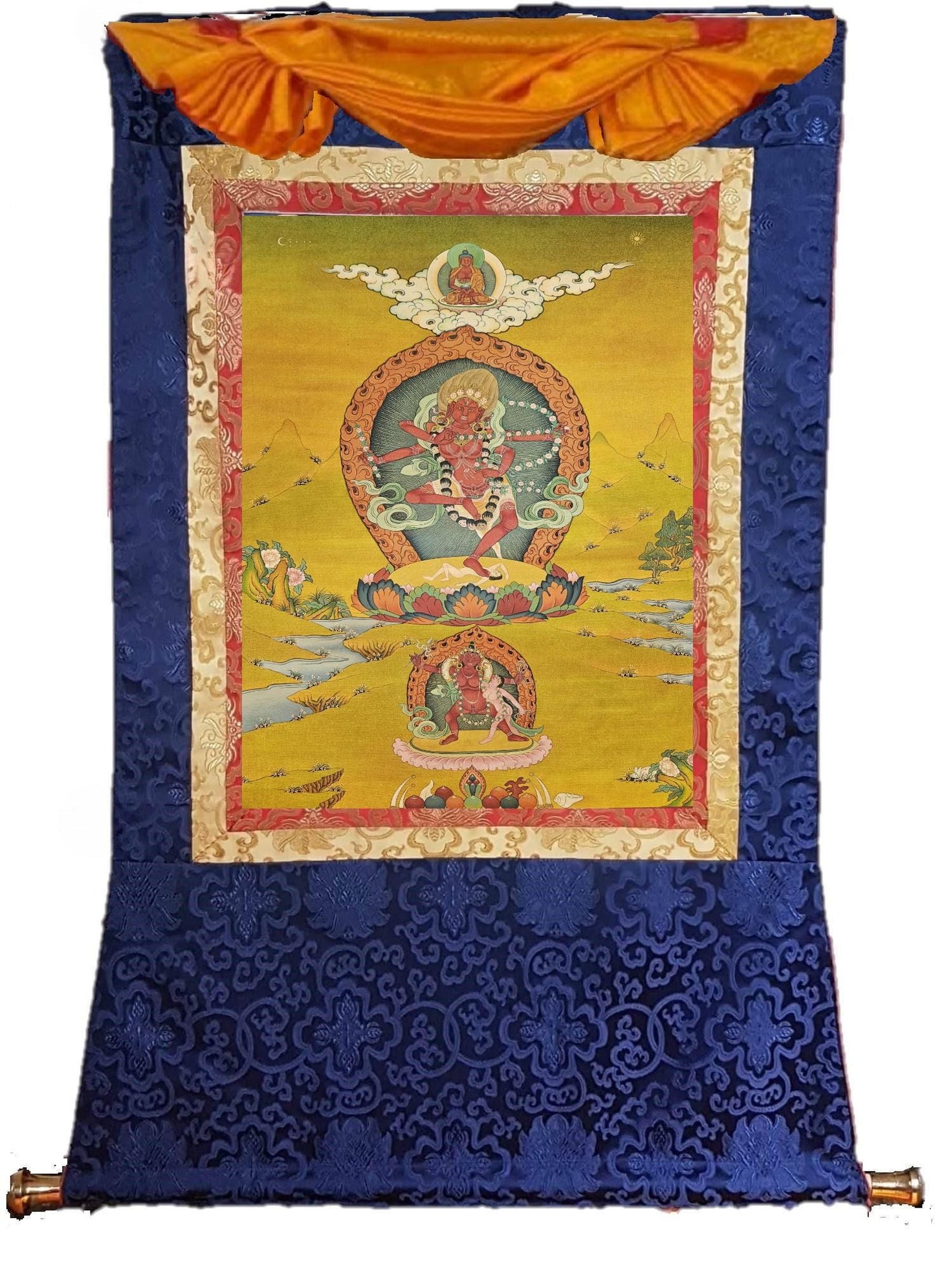389. 20 Year Old Karma Gadri Style Kurukulla Thangka (Thanka). Free Brocade / Free Shipping.