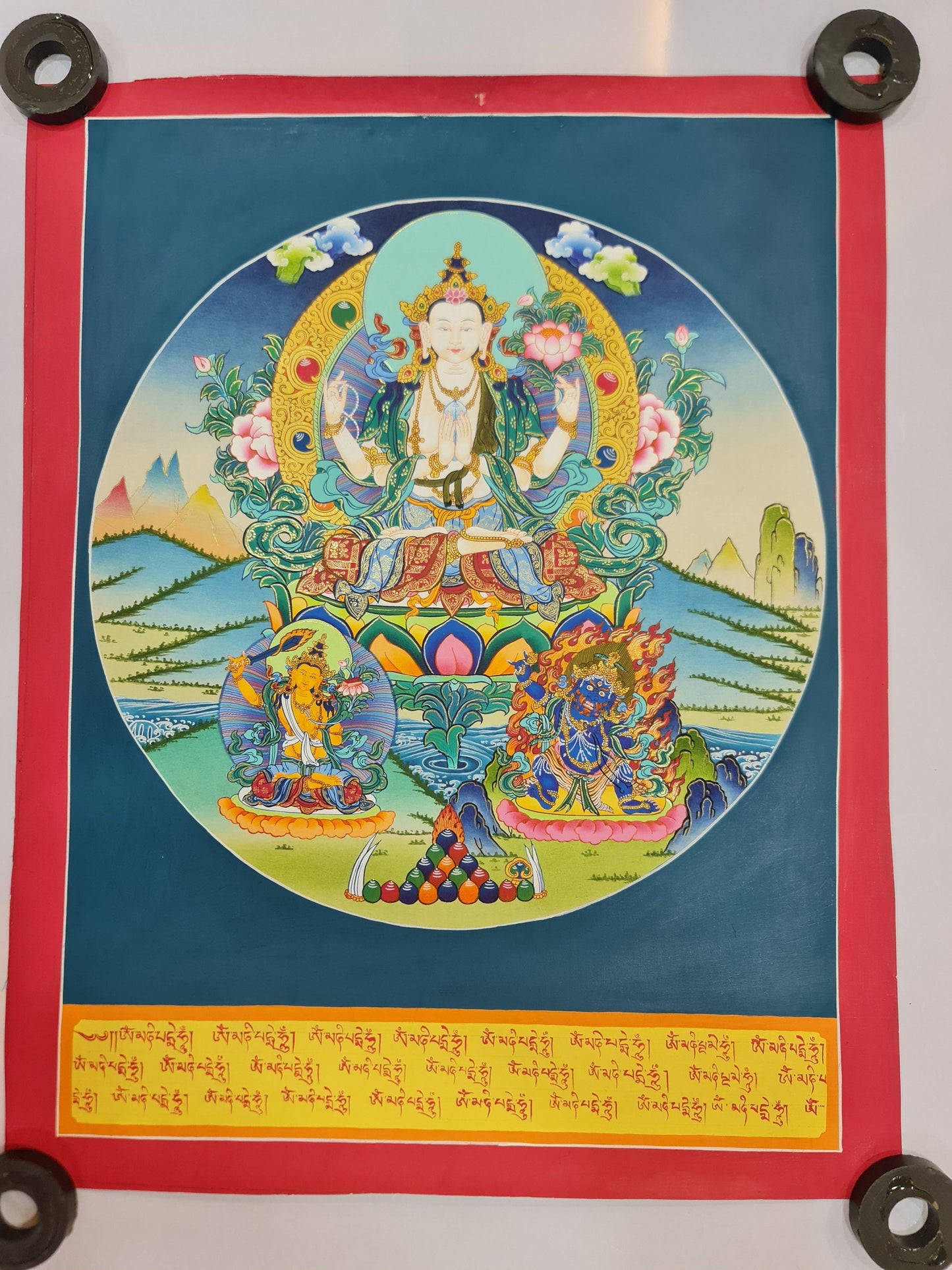 301. Chenrezig Thangka (Thanka).  Free Brocade / Free Shipping.