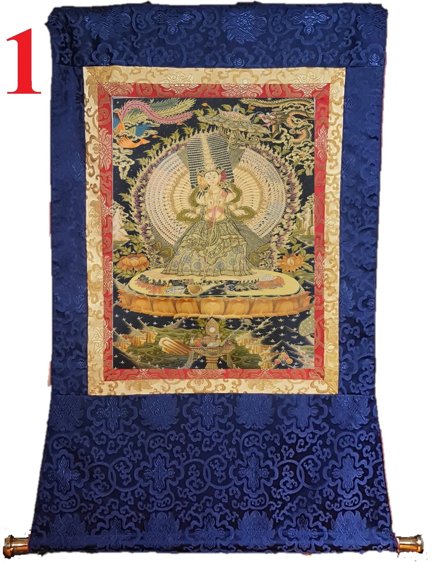45. 1000 Arm Dhukkar (Dukkar) Thangka (Thanka). Free Brocade / Free Shipping.