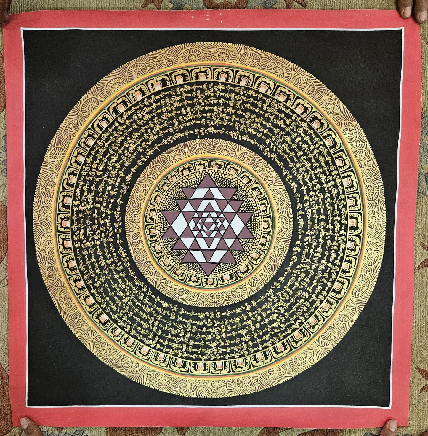 352. Mantra Mandala with Sriyantra Thangka (Thanka). Free Brocade / Free Shipping.