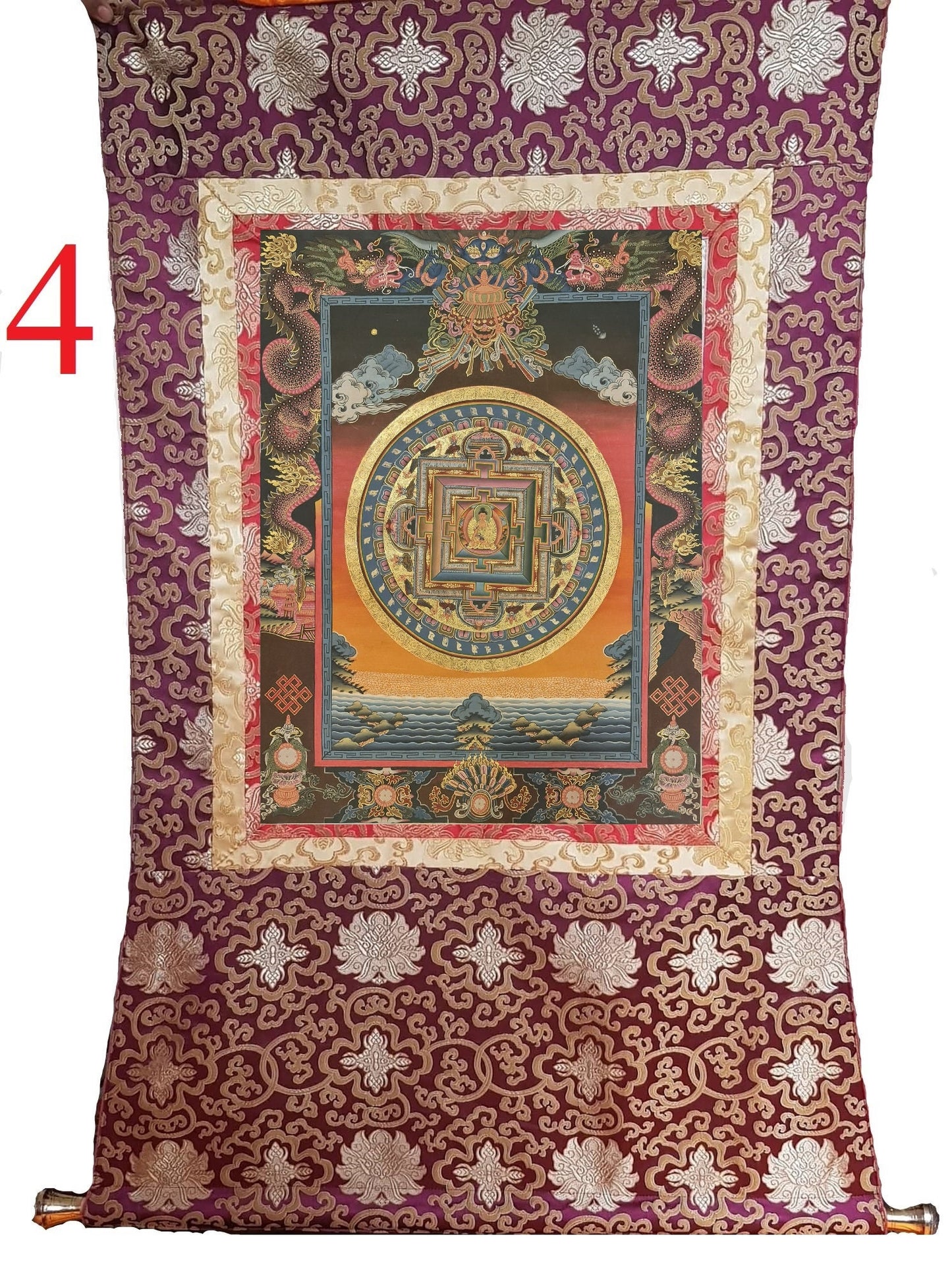 225. Shakyamuni Buddha Mandala Thangka (Thanka). Free Brocade / Free Shipping.