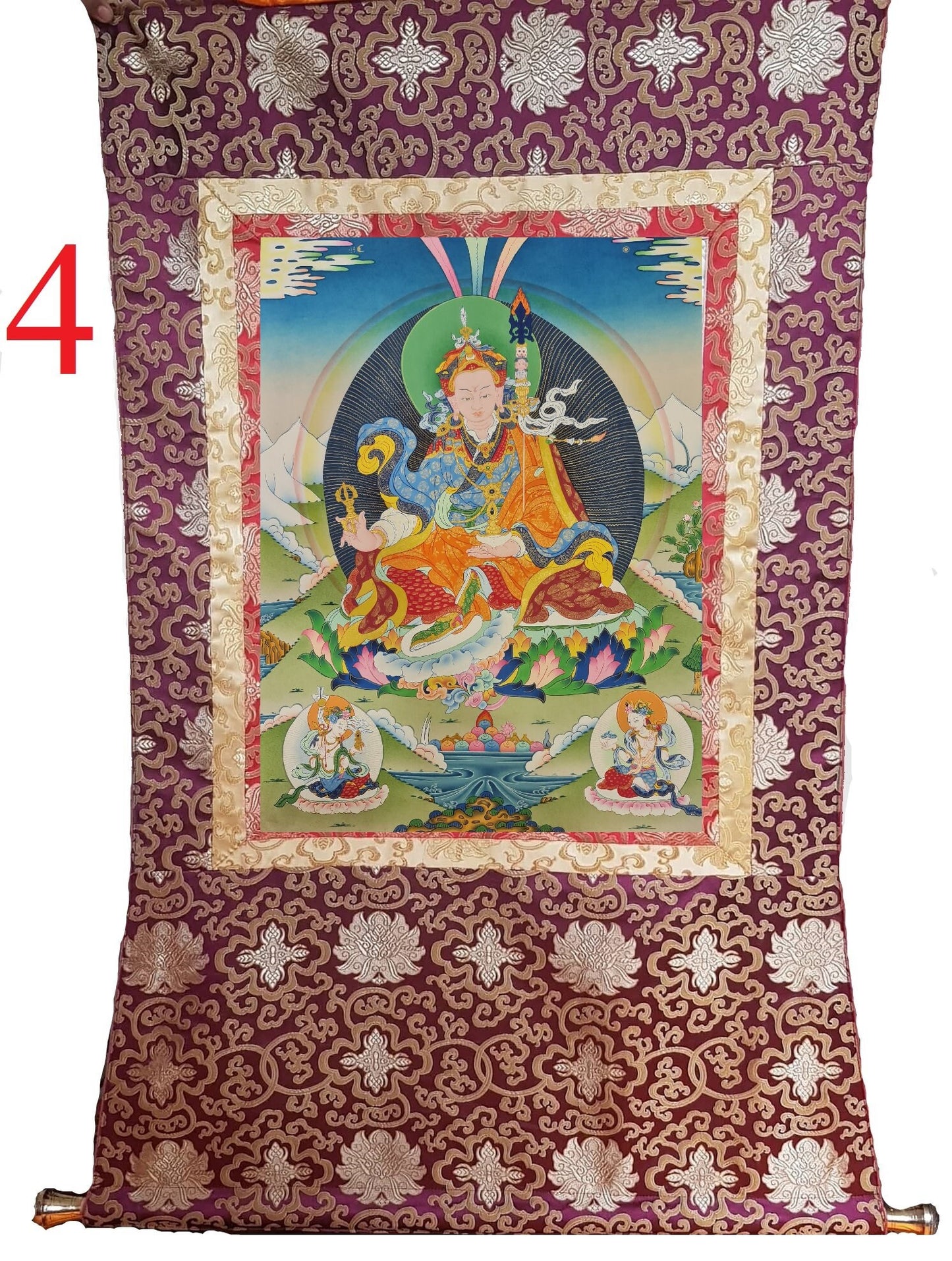 144. Guru Rinpoche Padmasambhava Thanka (Thangka). Free Brocade / Free Shipping.