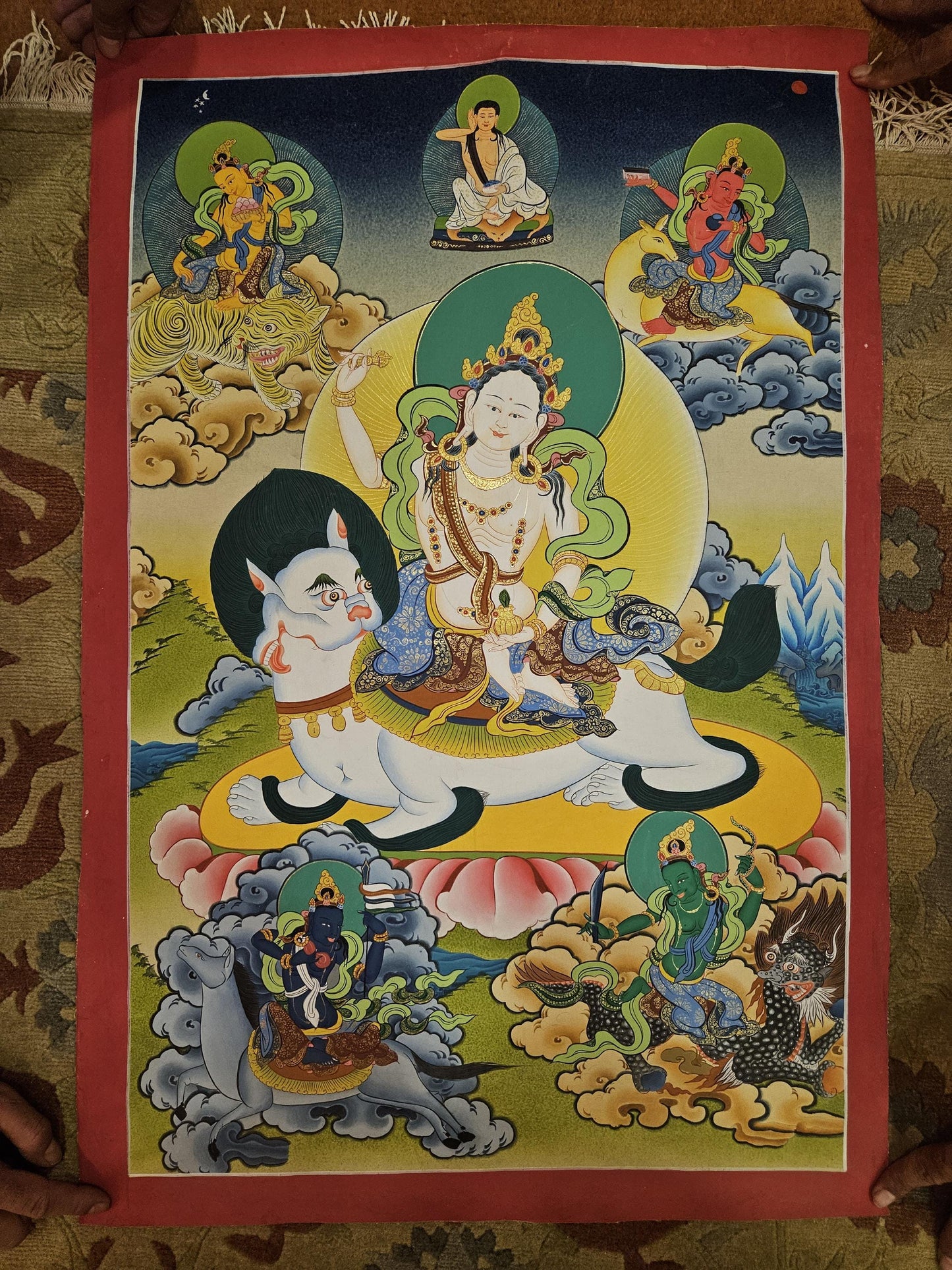 362. Five Tseringma Sisters of Long Life Thangka (Thanka).  Free Brocade / Free Shipping.