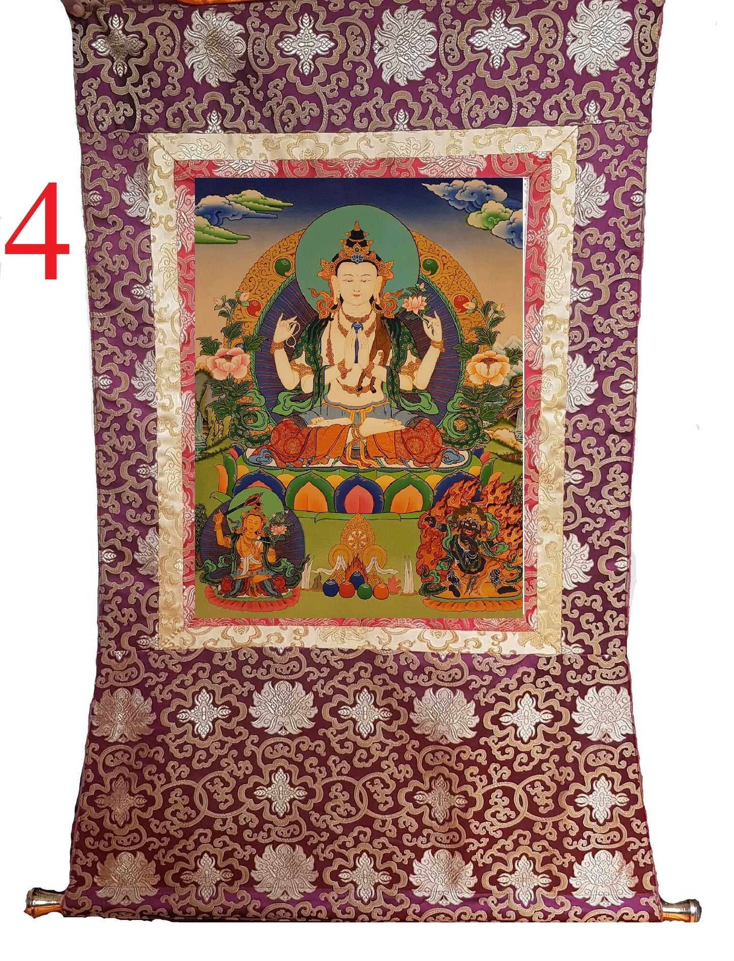 40. Chenrezig Thangka (Thanka).  Free Brocade / Free Shipping.