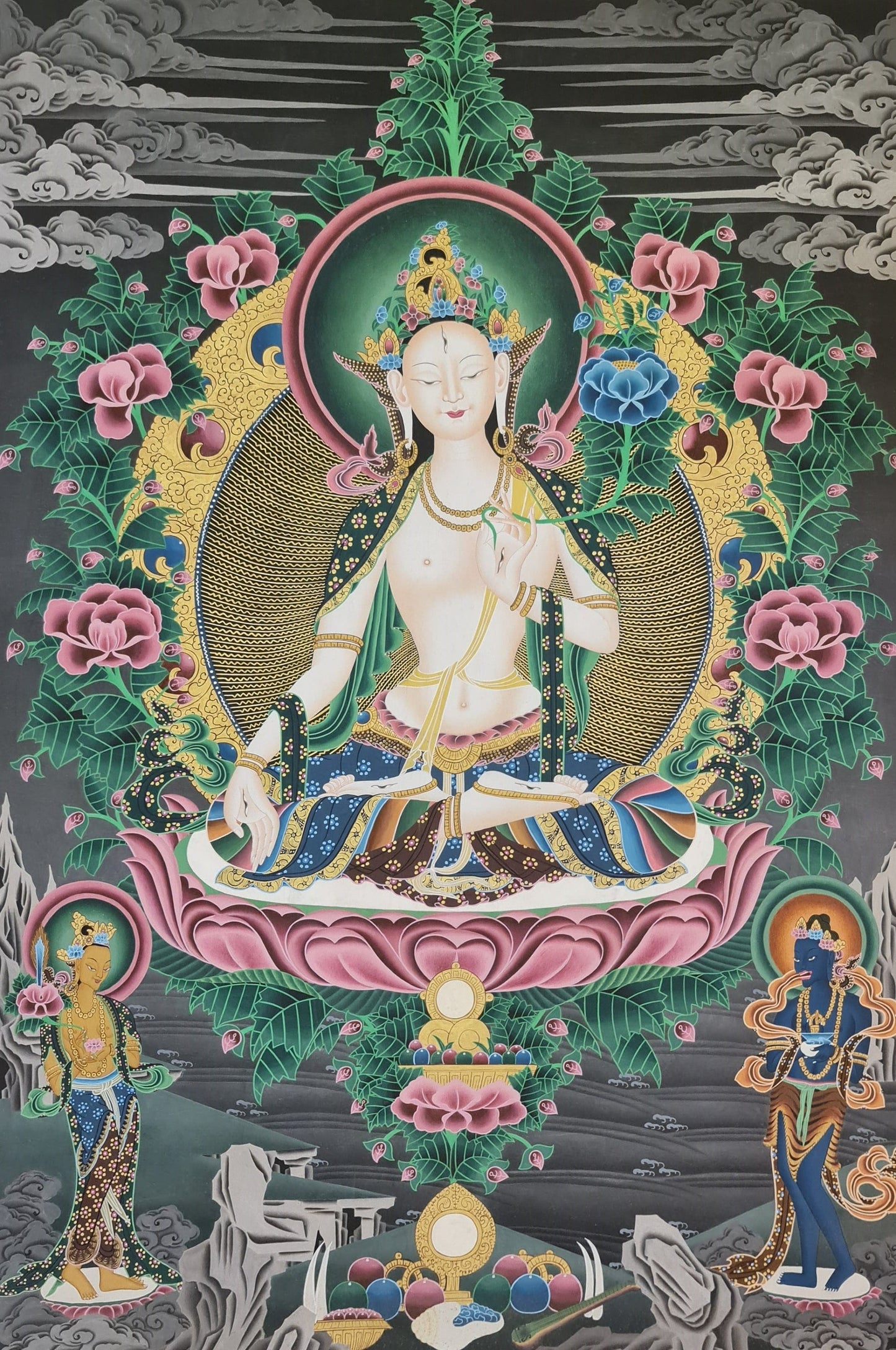 206. White Tara Thangka (Thanka). Free Brocade / Free Shipping.
