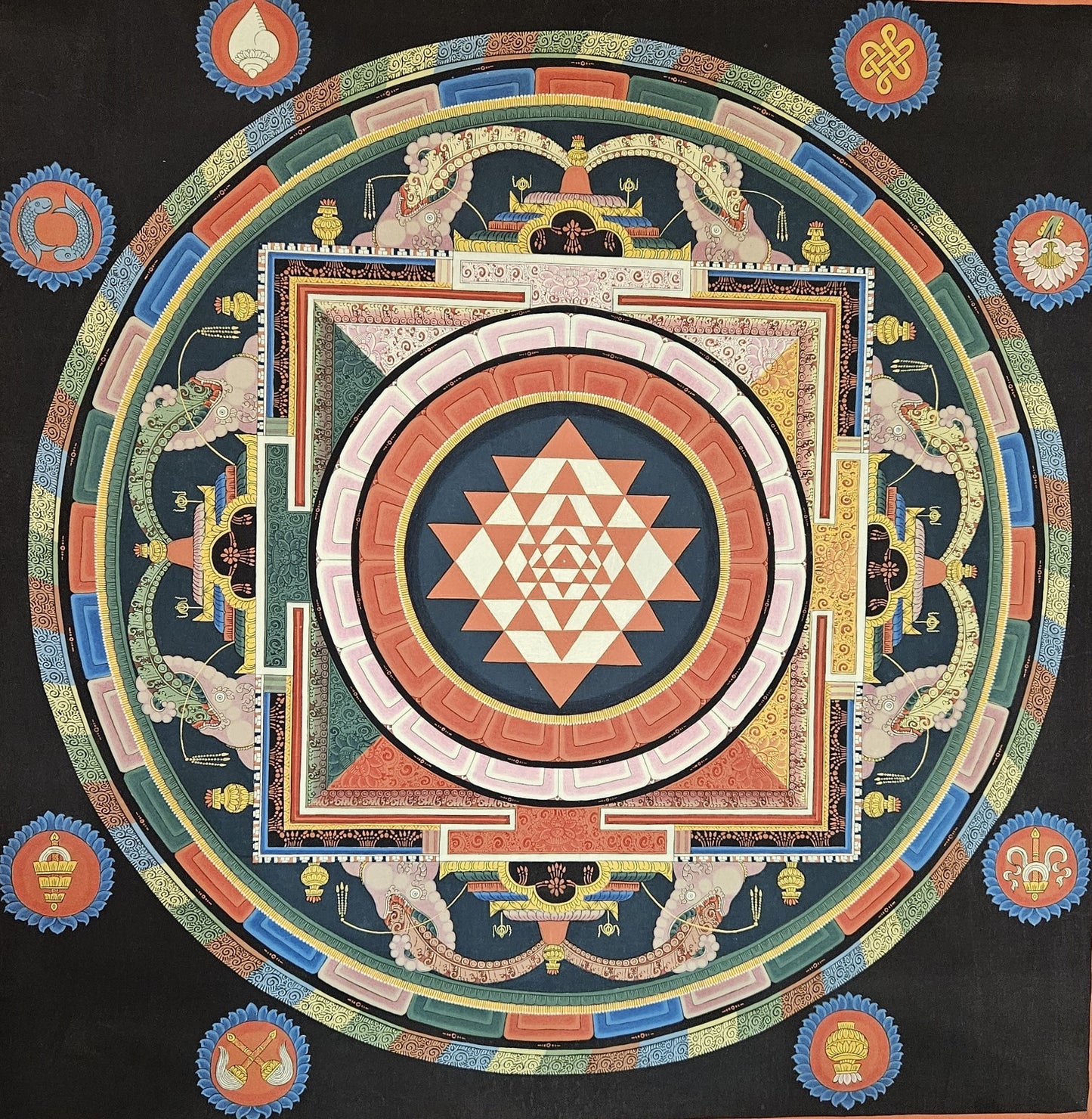 320. Shri Sri Shree Yantra Mandala Thangka (Thanka). Free Brocade / Free Shipping.