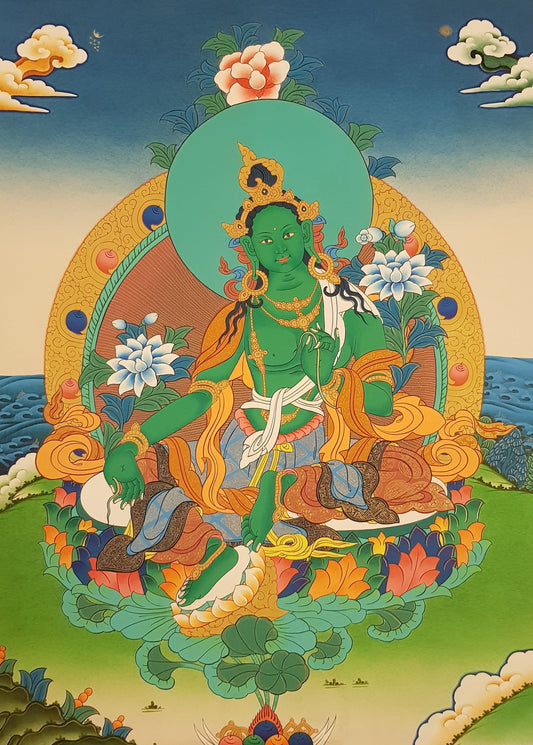 54. Green Tara Thangka (Thanka). Free Brocade / Free Shipping.