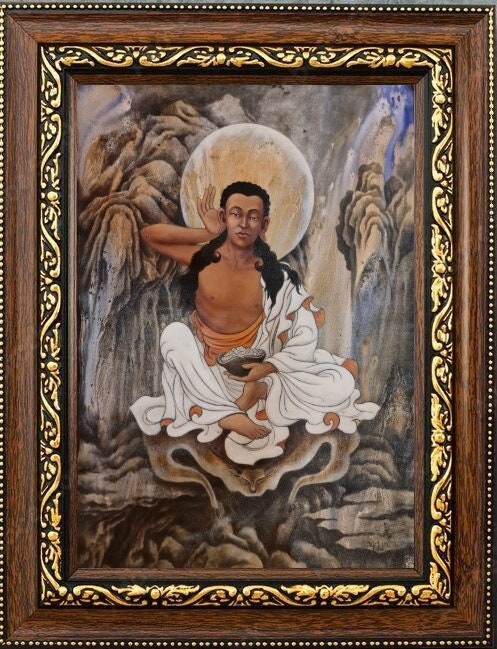 296. Newari Milarepa Thangka (Thanka) Newari Oil Painting Paubha in Canvas. Signed by the Artist. Free Shipping.