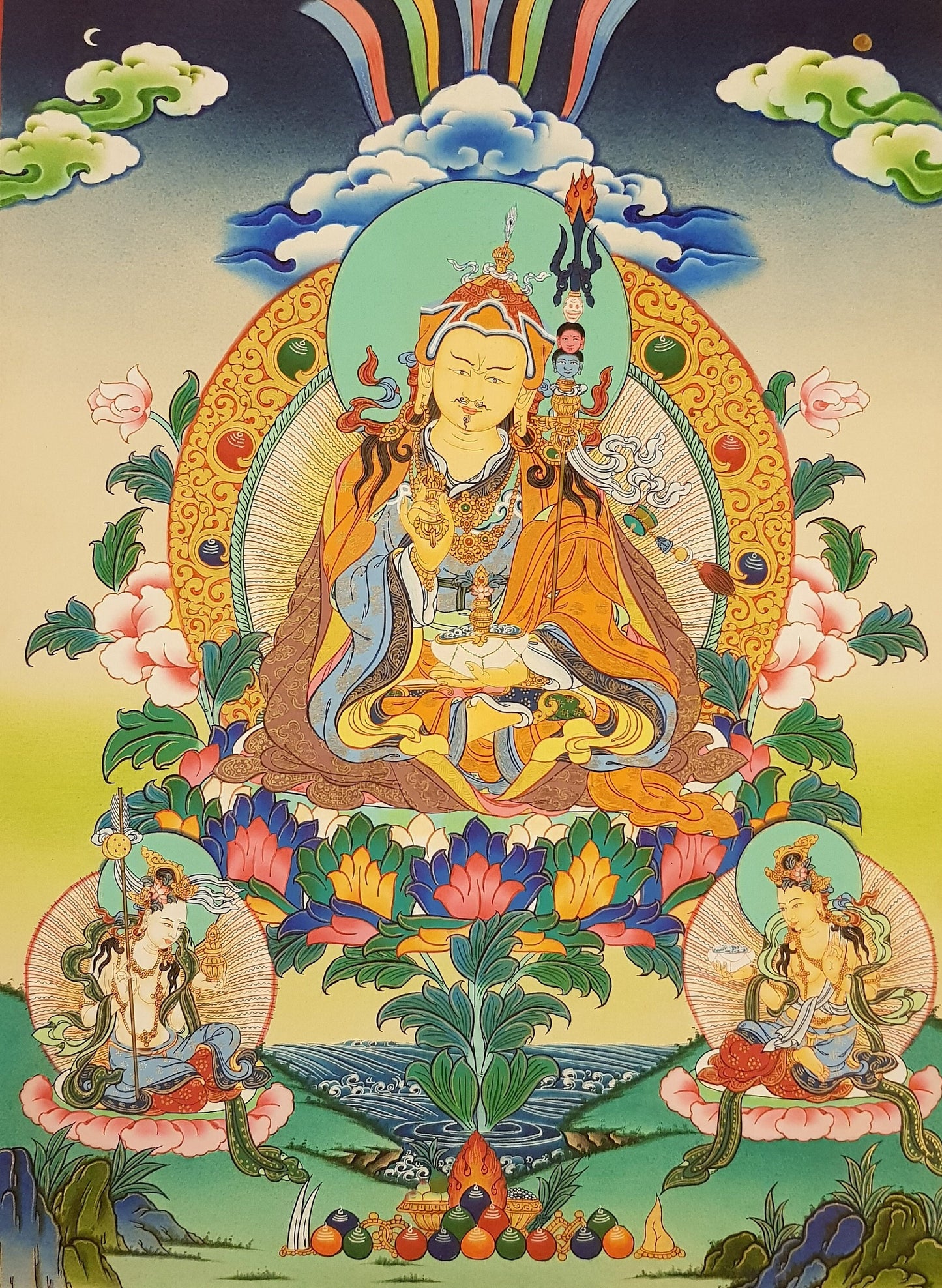 65. Guru Rinpoche Padmasambhava Thanka (Thangka). Free Brocade / Free Shipping.