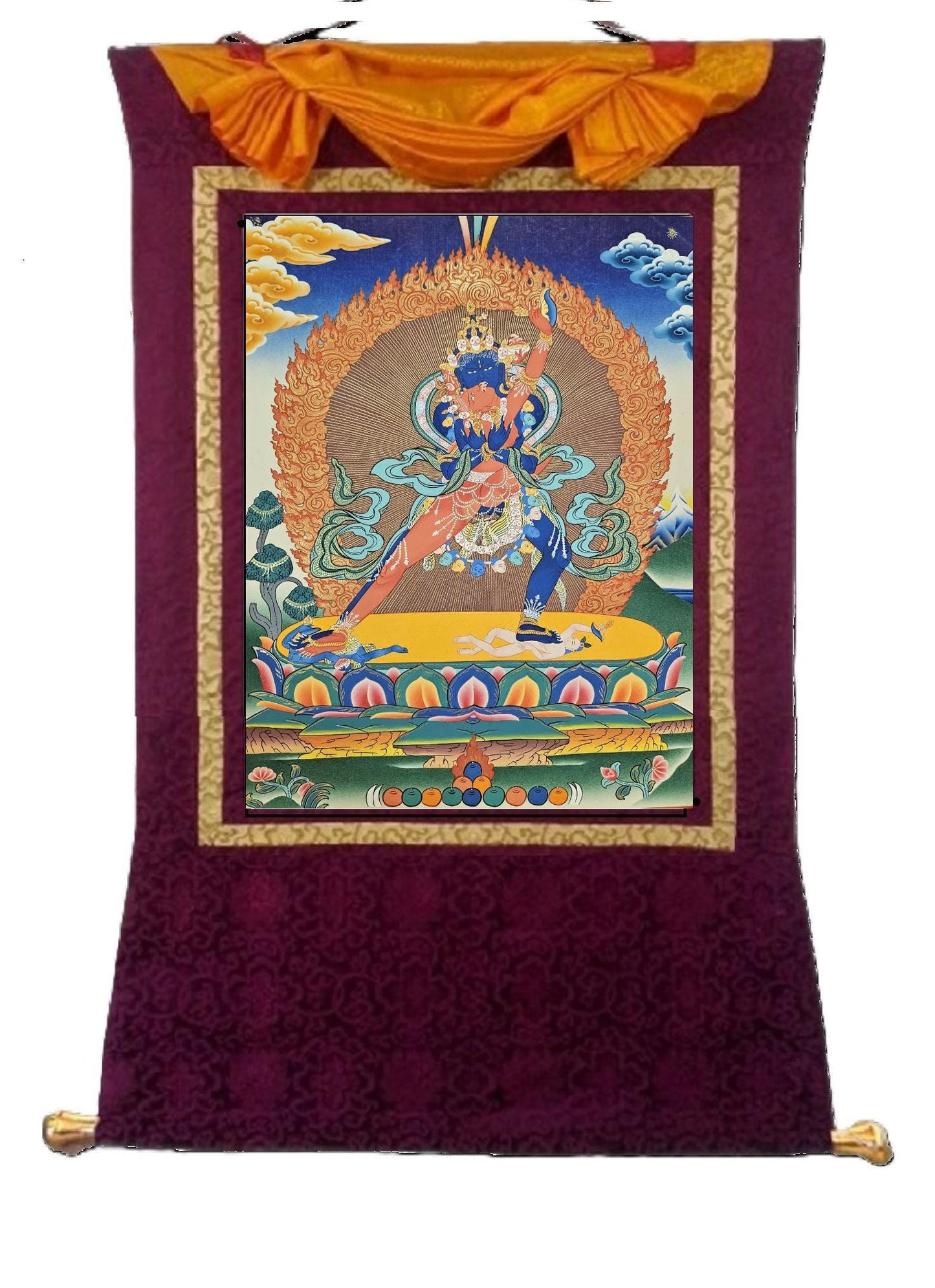 401. Two (2) -Armed Heruka Chakrasamvara with Consort Thangka (Thanka). Free Brocade / Free Shipping.